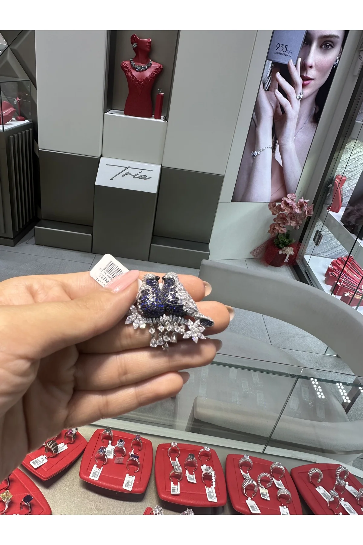 925 Ayar Gümüş Zirkon Taşlı Aşk Kuşları Broş | Kadın Takı, Kuş Figürlü Hediyelik Aksesuar - TRİA SİLVER Görsel 5