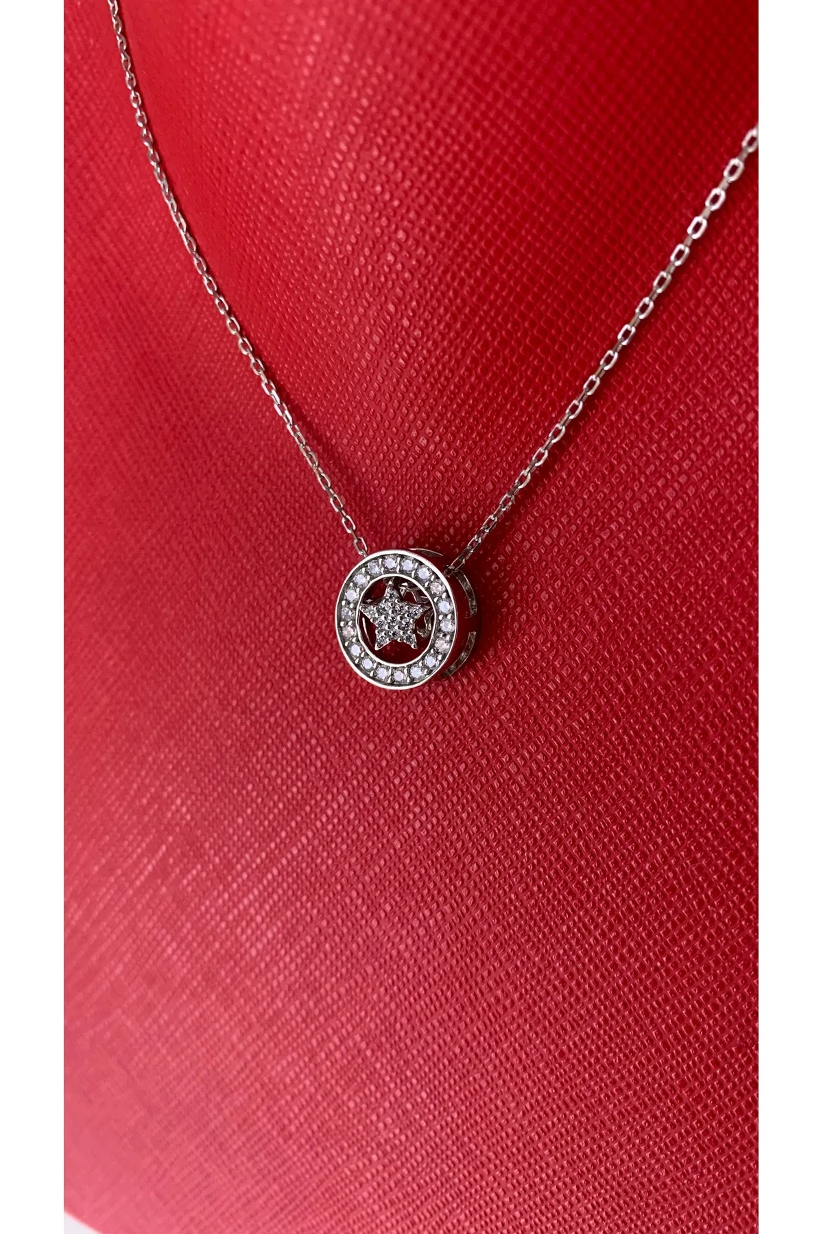 Yıldız Detaylı Zirkon Taşlı Yuvarlak 925 Ayar Gümüş Kolye - 5 cm Uzatma - TRİA SİLVER Görsel 4