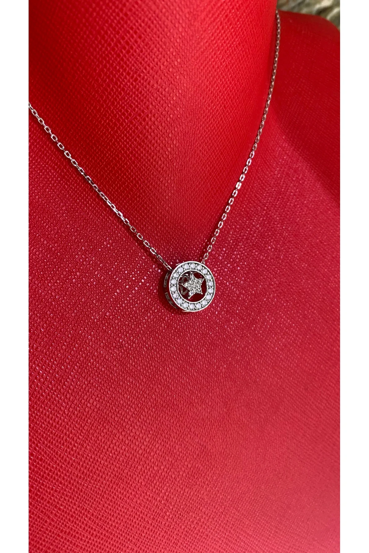 Yıldız Detaylı Zirkon Taşlı Yuvarlak 925 Ayar Gümüş Kolye - 5 cm Uzatma - TRİA SİLVER Görsel 3
