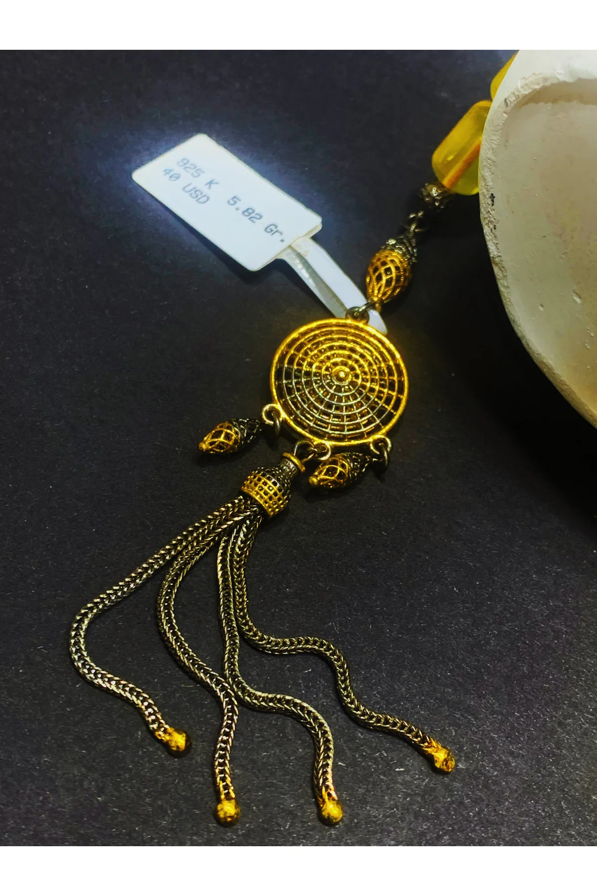 Baltık Mat Damla Kehribar Tesbih – 925 Ayar Gümüş Püskül ve Dreamcatcher Detaylı - TRİA SİLVER Görsel 3