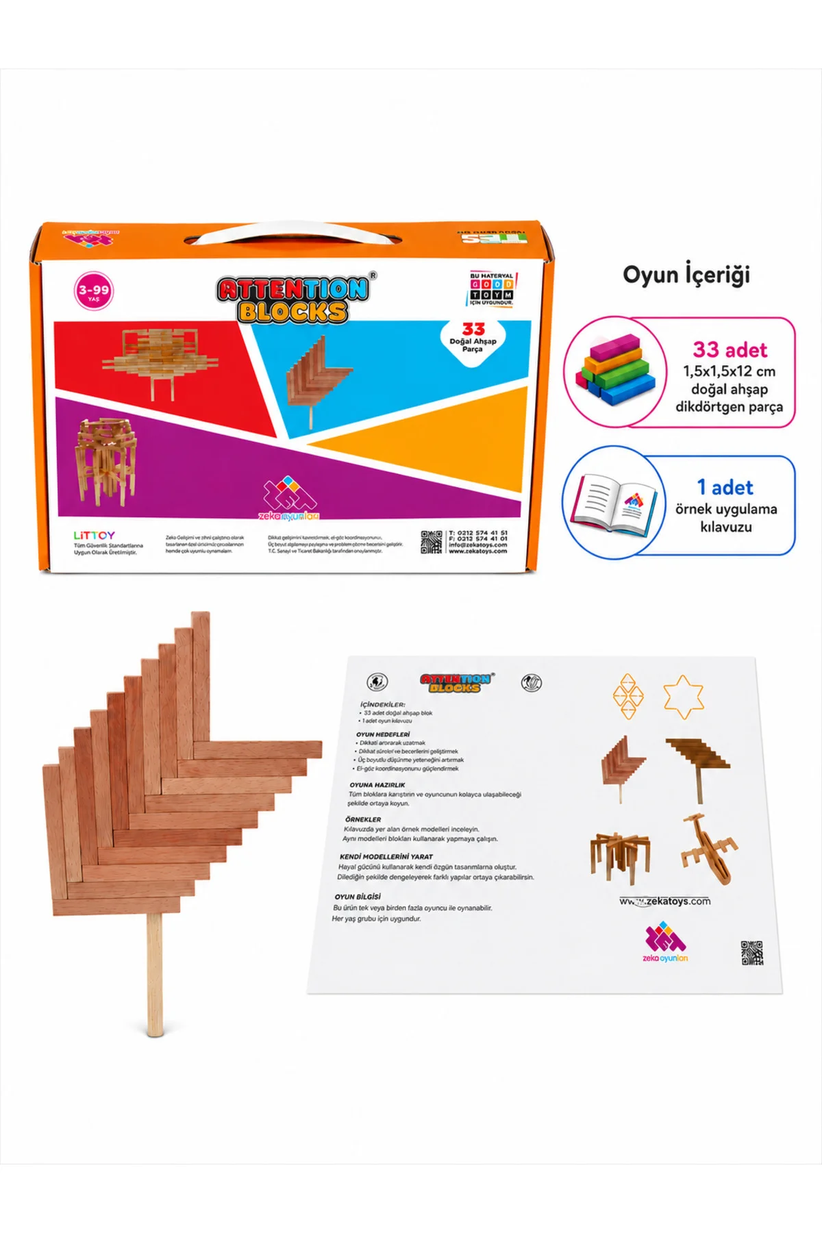 Attention Blocks 33 Parça Doğal Ahşap Zeka Oyunu 3+ Yaş 1+ Oyuncu - Zetzeka Görsel 3