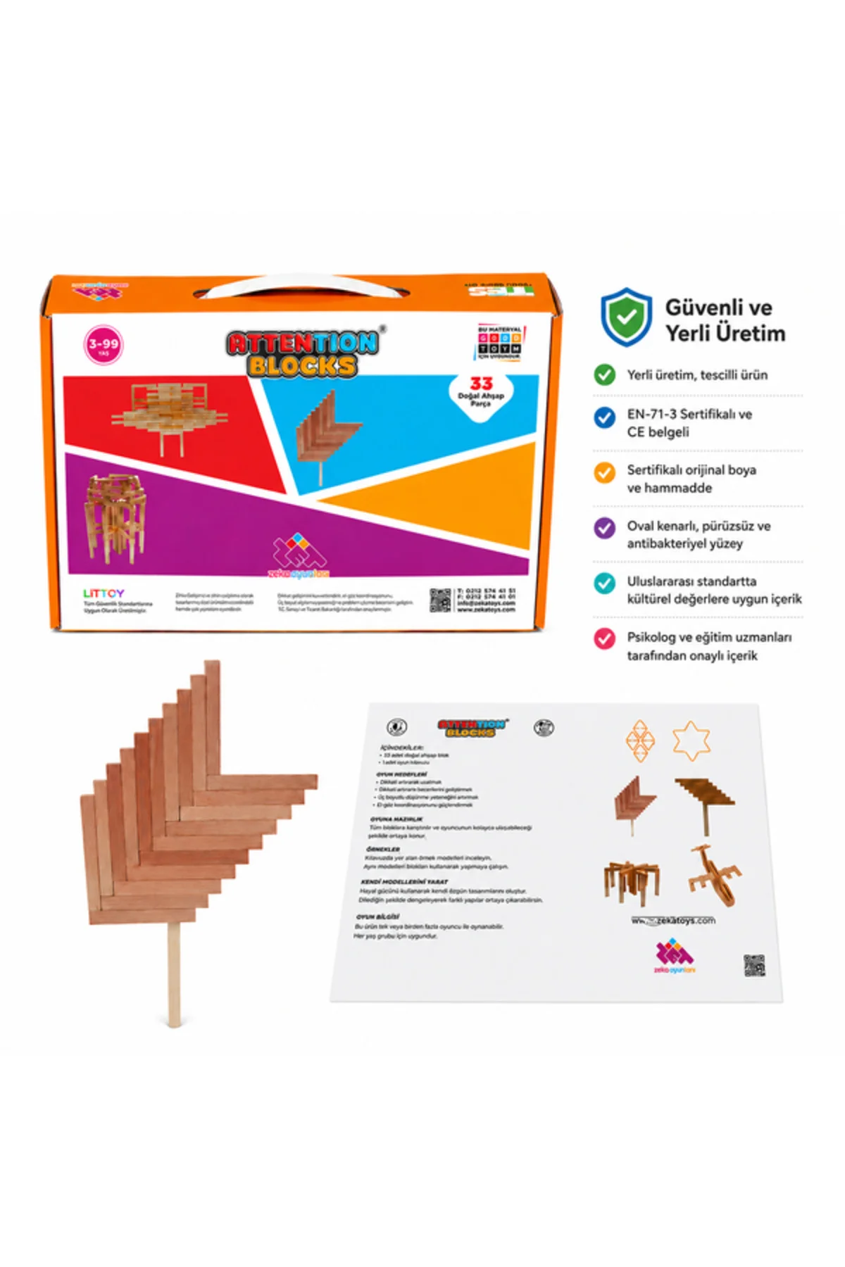 Attention Blocks 33 Parça Doğal Ahşap Zeka Oyunu 3+ Yaş 1+ Oyuncu - Zetzeka Görsel 6