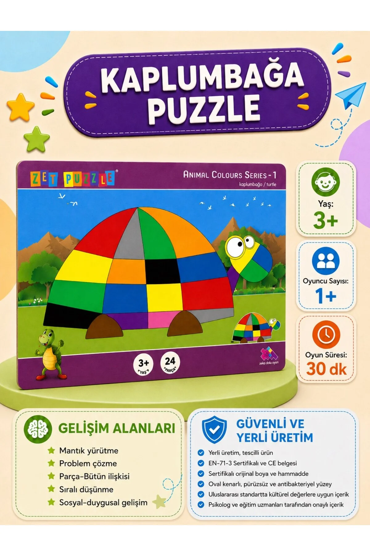 2'li Oyun Seti - T-Tangram ve Kaplumbağ Puzzle - Eğitici ve Öğretici Oyun Seti - Zetzeka Görsel 3