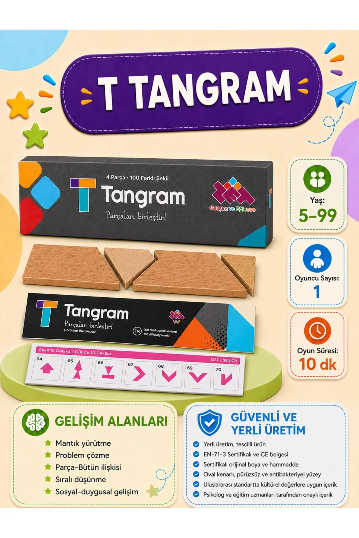2'li Oyun Seti - T-Tangram ve Kaplumbağ Puzzle - Eğitici ve Öğretici Oyun Seti - Zetzeka Görsel 2