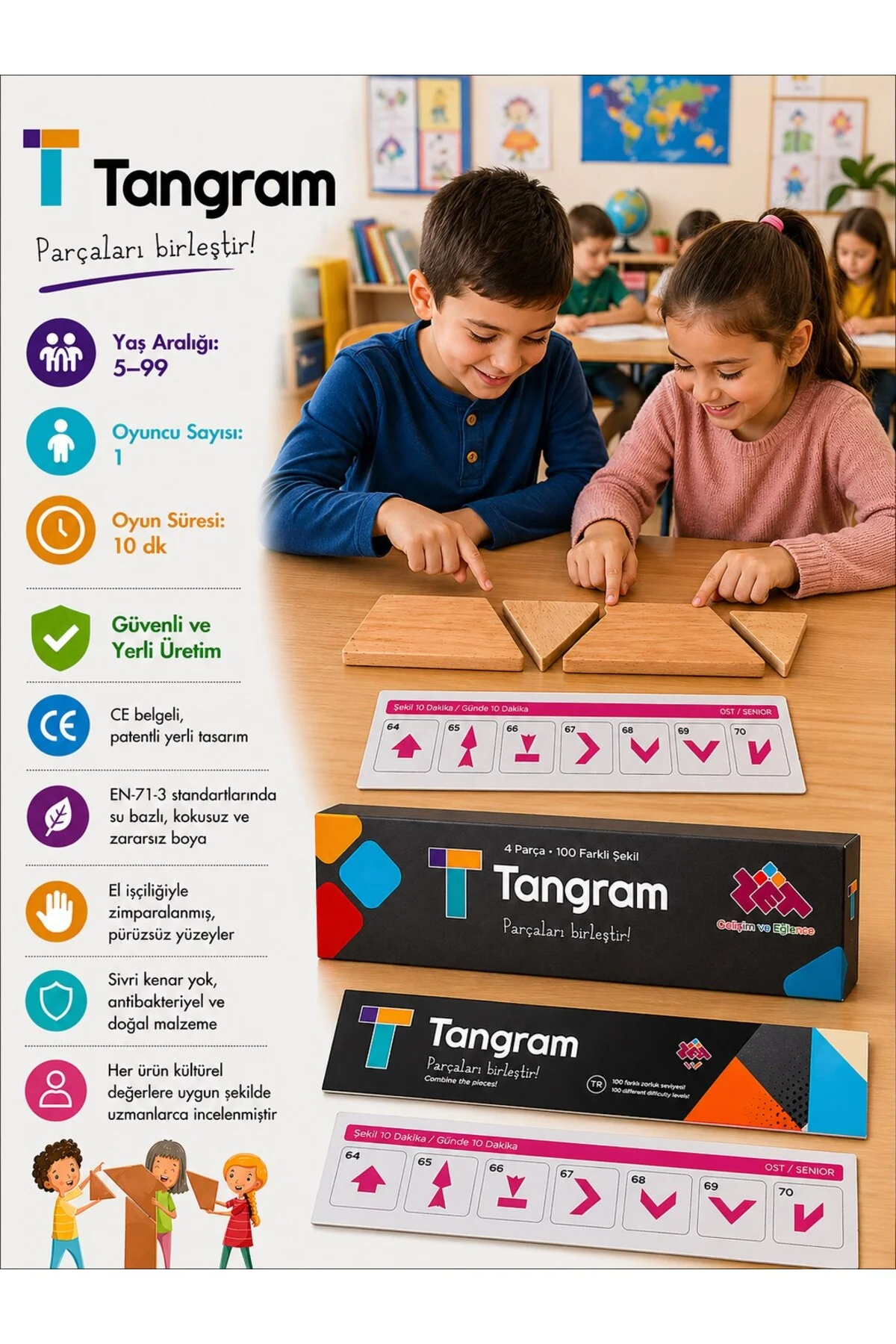 2'li Oyun Seti - T-Tangram ve Kaplumbağ Puzzle - Eğitici ve Öğretici Oyun Seti - Zetzeka Görsel 4
