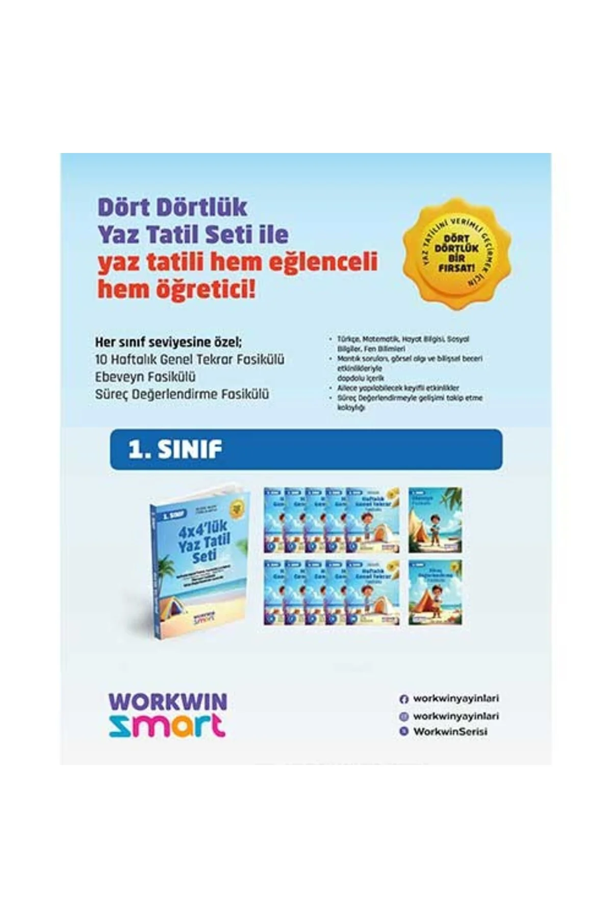 1. Sınıf 4x4'lük Tatil Tekrar Seti | 12 Fasikül+Bilişsel Etkinlikler-2025 - workwin Görsel 7