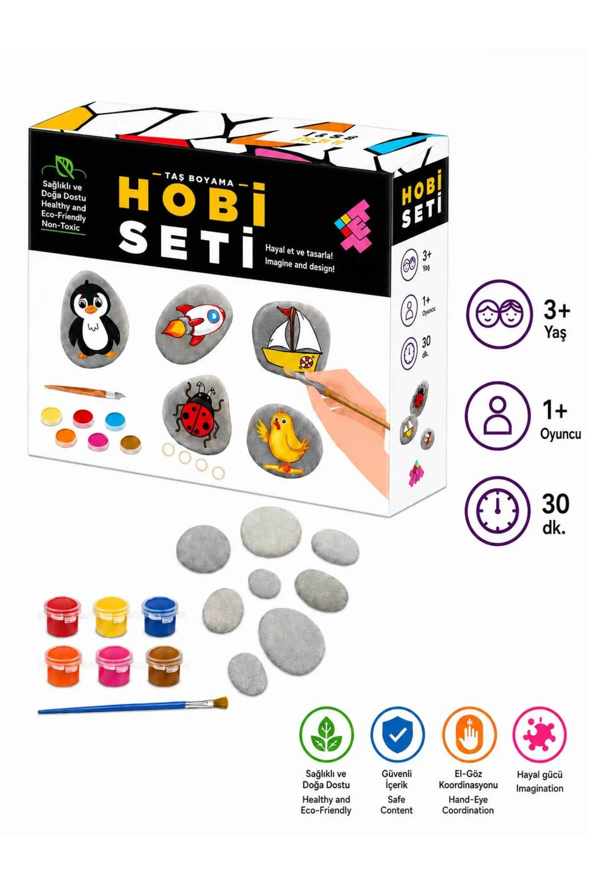 HOBİ SETİ Taş Boyama Seti 3+ Yaş 1+ Oyuncu