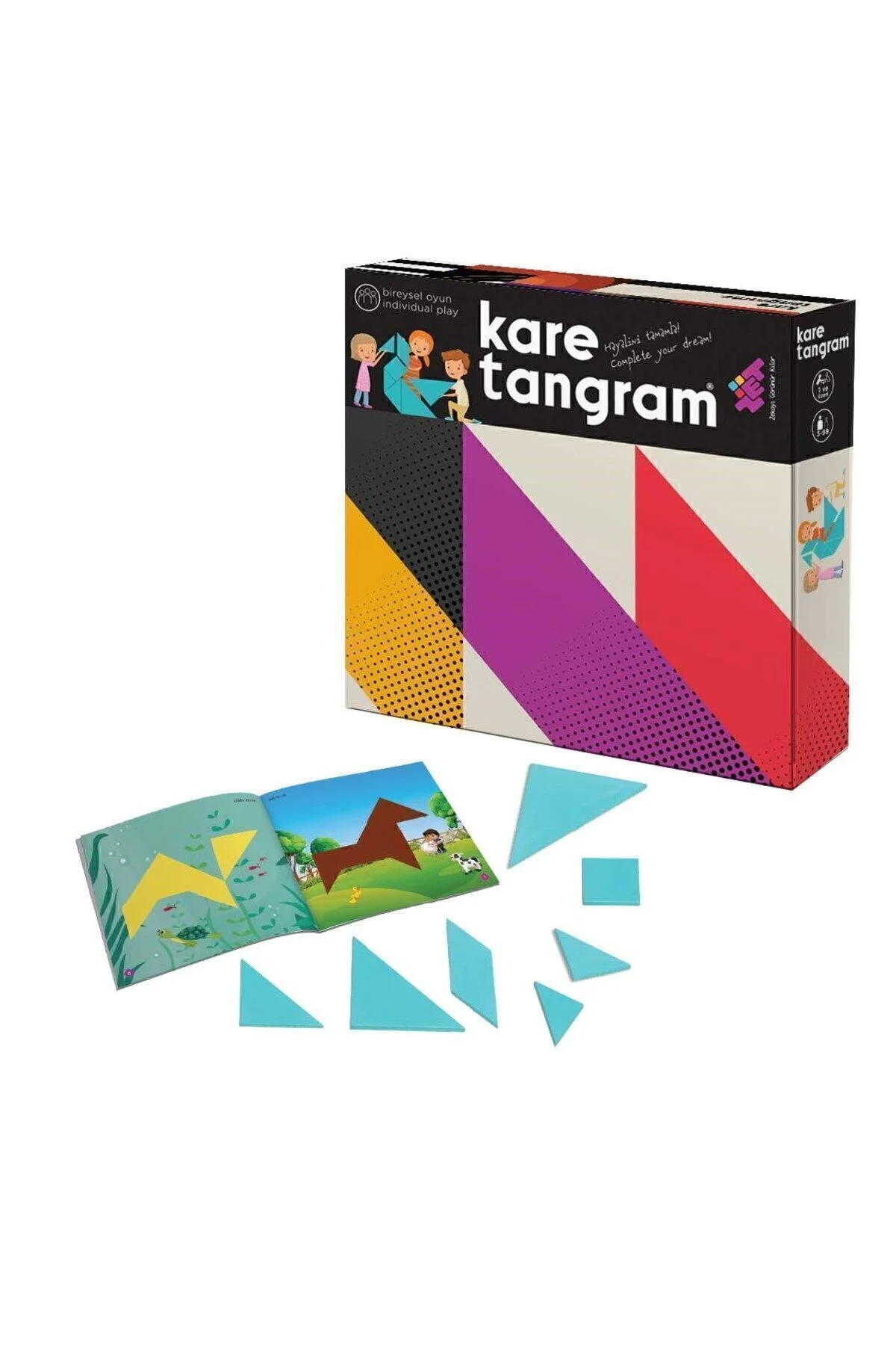 KARE TANGRAM Zeka Oyunu (7 Parça 36 Farklı Şekil) 3+ Yaş 1+ Oyuncu