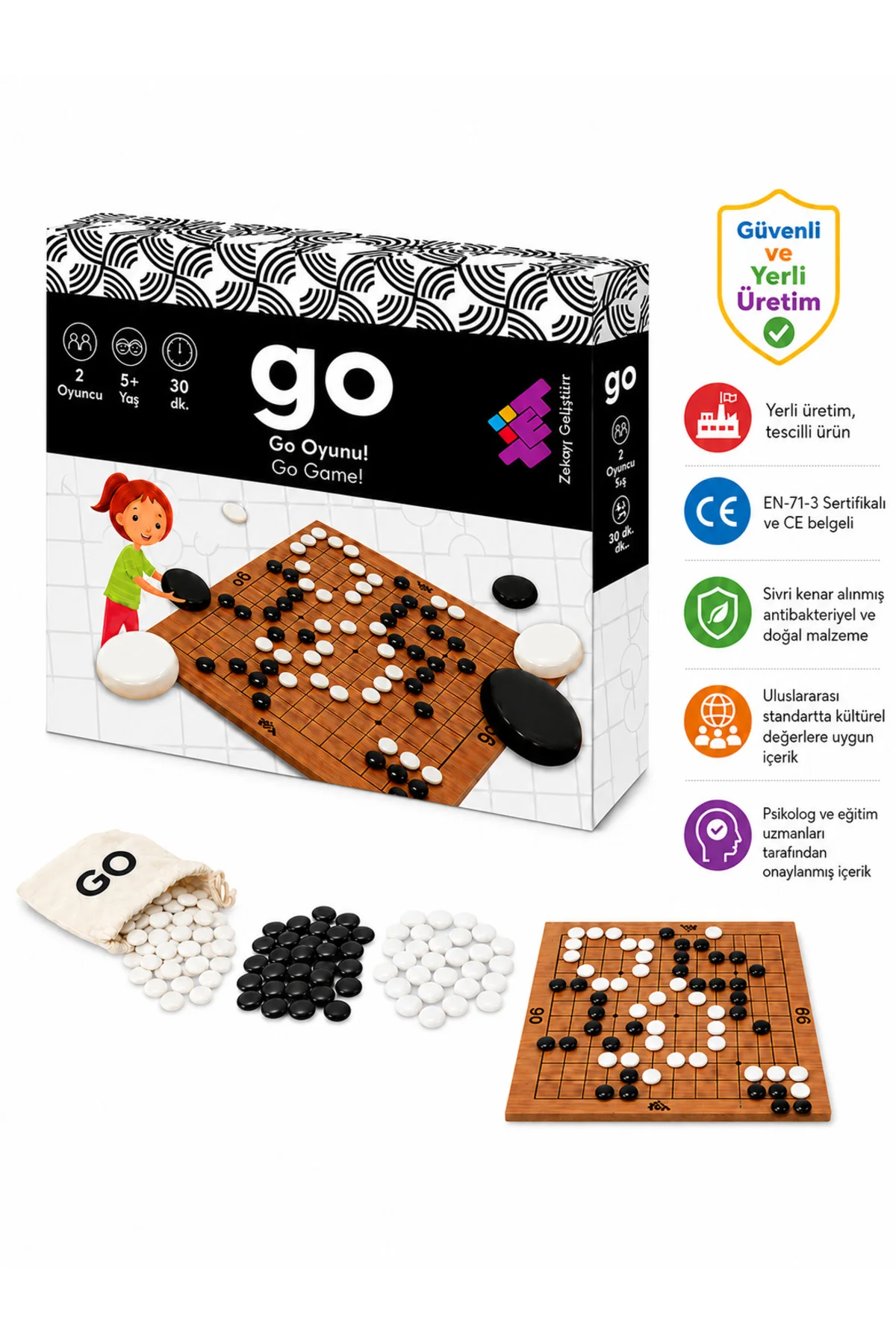 GO Ahşap Zeka ve Akıl Oyunu 5+ Yaş 2 Oyuncu (13x13 Kare) - Zetzeka Görsel 6