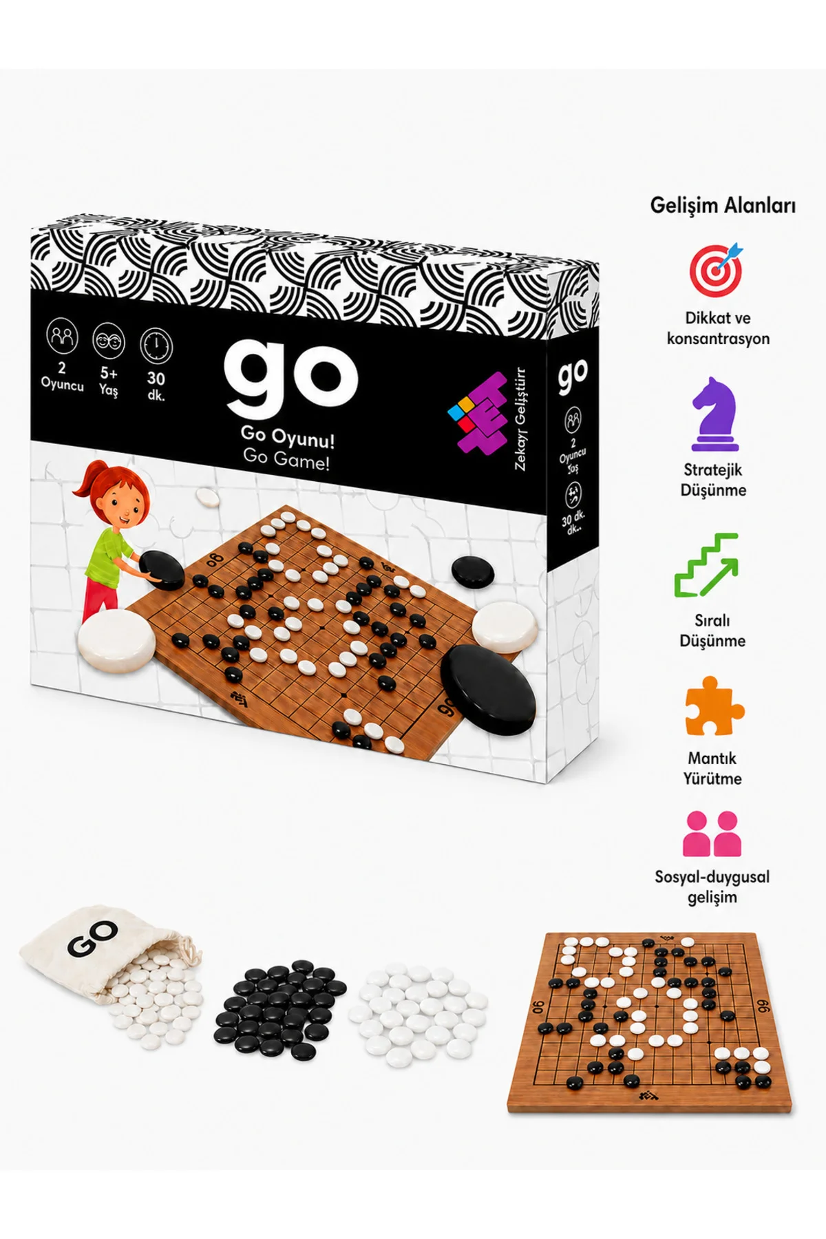GO Ahşap Zeka ve Akıl Oyunu 5+ Yaş 2 Oyuncu (13x13 Kare) - Zetzeka Görsel 5