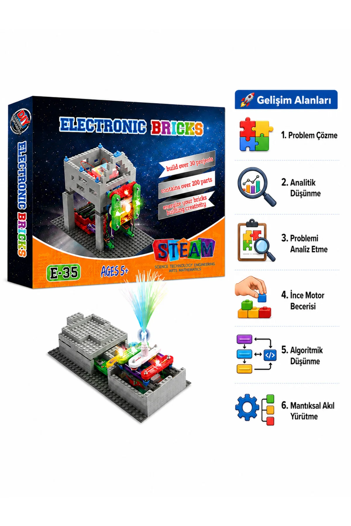 Electronic Bricks Kit Eğlenceli ve Öğretici Elektronik Deney Seti 200+ Deney 5+ Yaş - Zetzeka Görsel 5