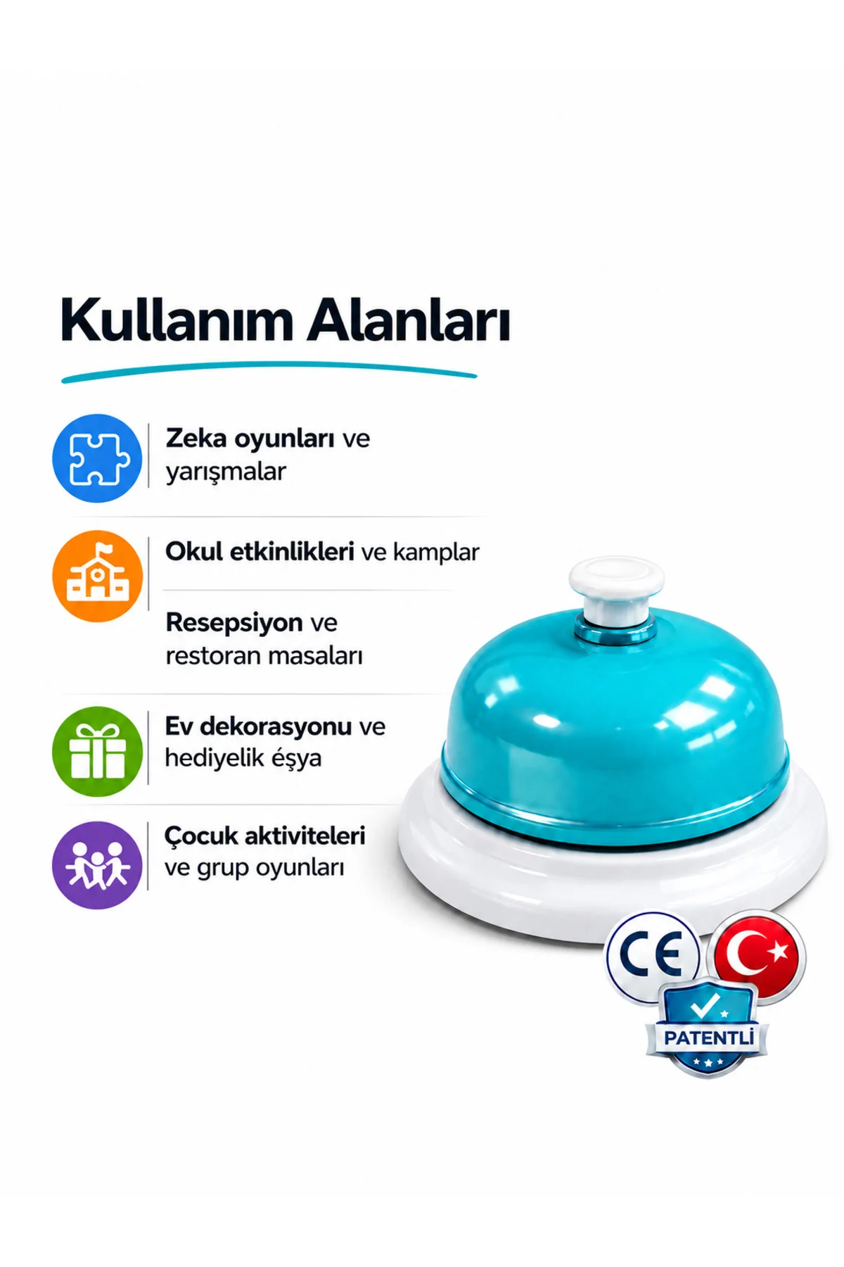 ZET Zeka Oyun-Resepsiyon-Restoran Zili Kaliteli Malzeme ve Ses 7,9x4,5 cm - Zetzeka Görsel 3