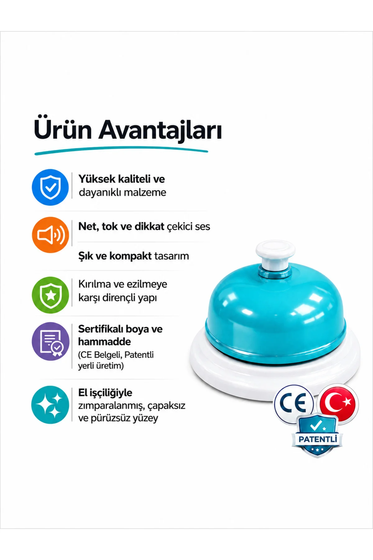 ZET Zeka Oyun-Resepsiyon-Restoran Zili Kaliteli Malzeme ve Ses 7,9x4,5 cm - Zetzeka Görsel 2