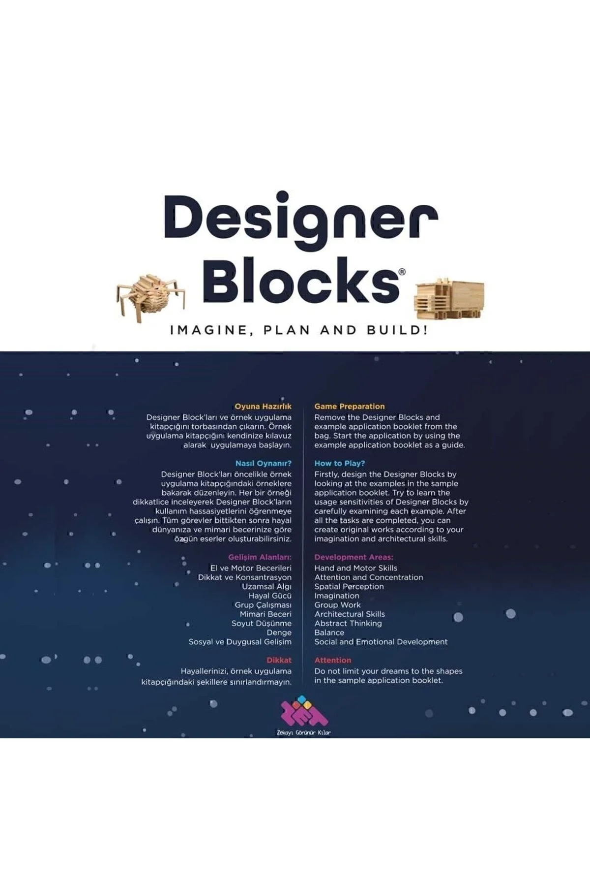 Designer Blocks 100 Doğal Ahşap Parça 3+ Yaş 1+ Oyuncu - Zetzeka Görsel 8