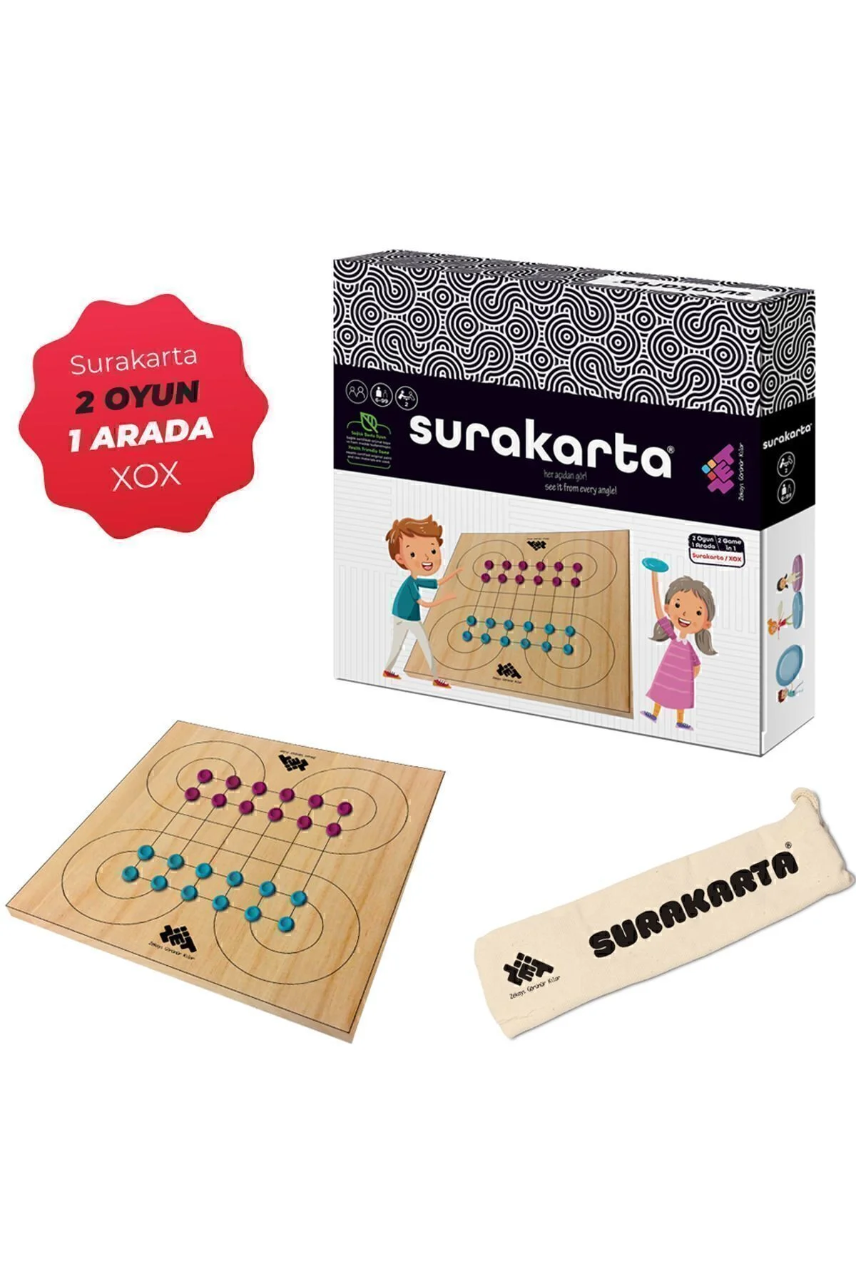 Surakarta &amp; XOX (2 OYUN 1 ARADA) Ahşap Zeka Ve Strateji Oyunu 5 Yaş 2 Oyuncu