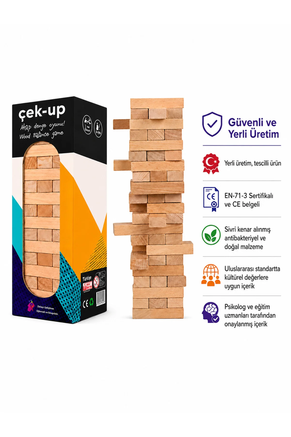 Çek-Up 54 Parça Doğal Ahşap Denge Oyunu 3+ Yaş 2 Oyuncu - ZEKÜP Görsel 6