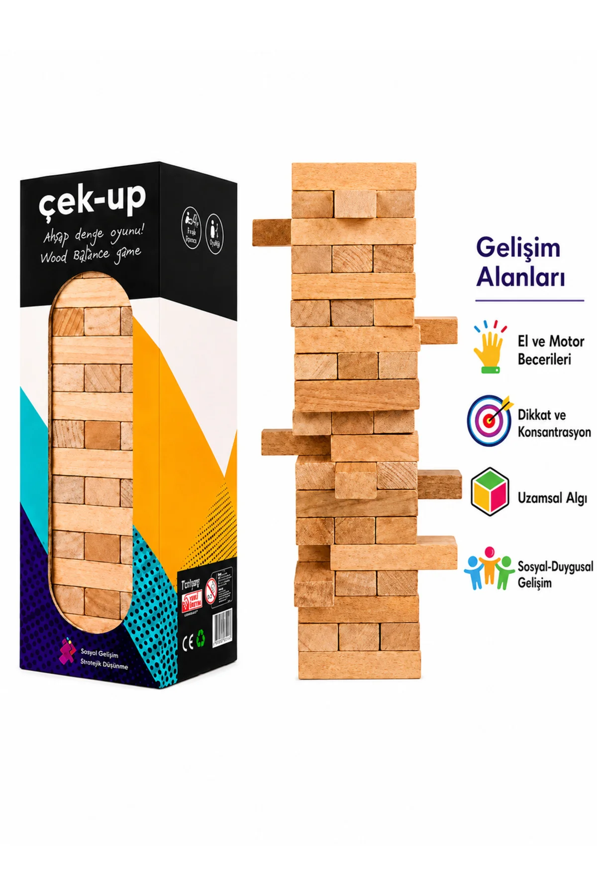 Çek-Up 54 Parça Doğal Ahşap Denge Oyunu 3+ Yaş 2 Oyuncu - ZEKÜP Görsel 5