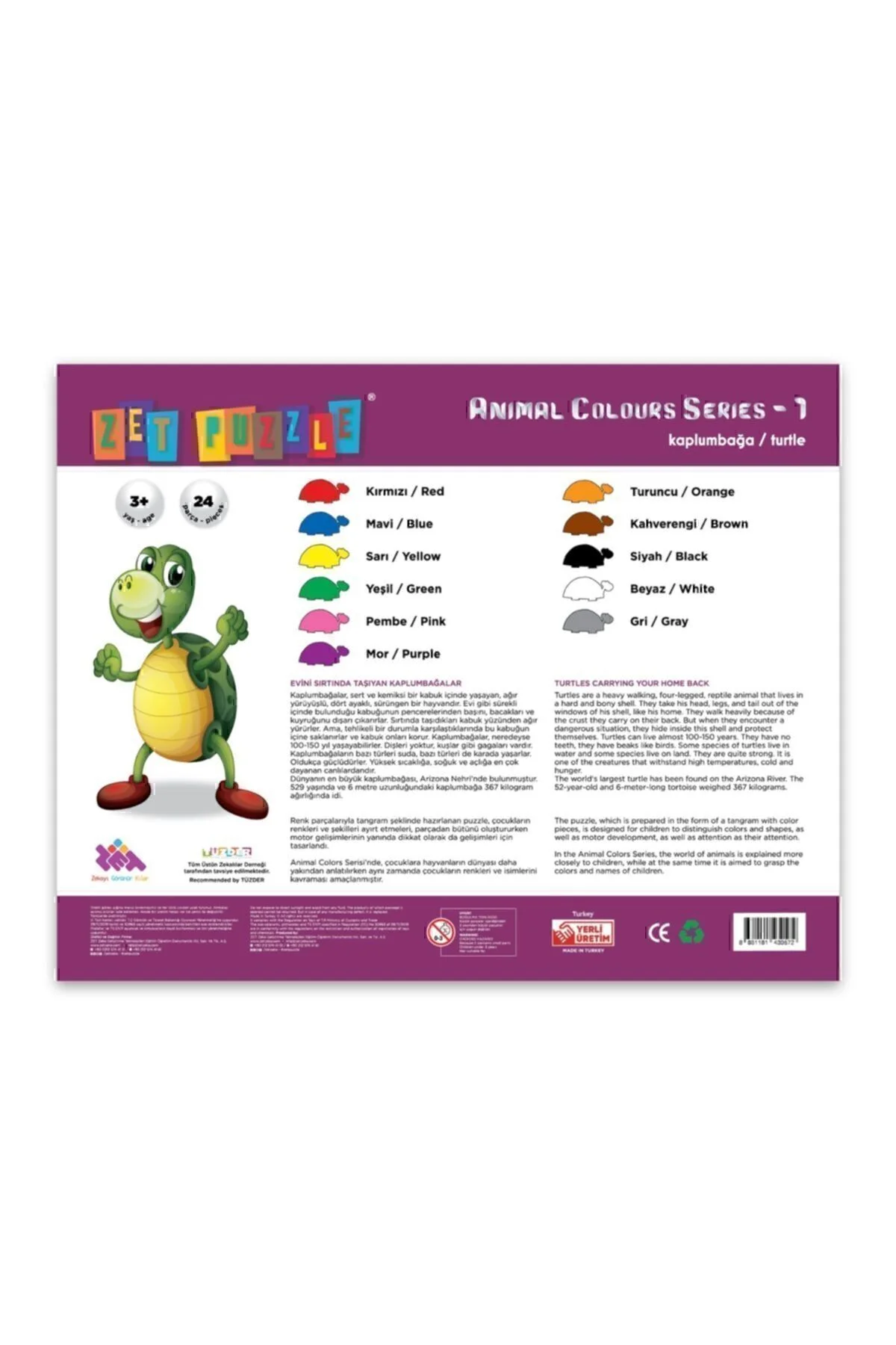 Kaplumbağa Puzzle Animal Colours Serisi 3 Yaş 1 Oyuncu - Zet Görsel 6