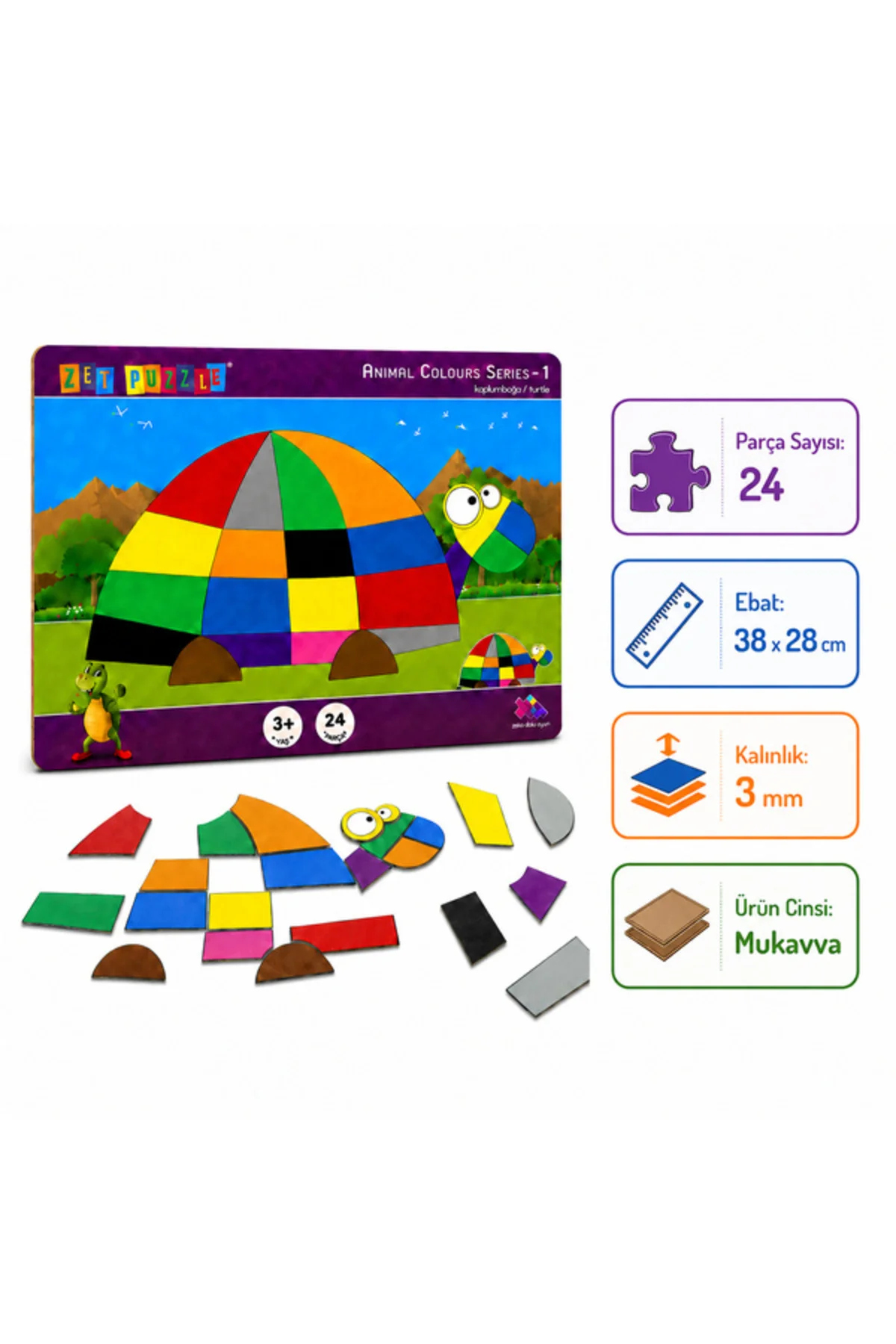 Kaplumbağa Puzzle Animal Colours Serisi 3 Yaş 1 Oyuncu - Zet Görsel 3