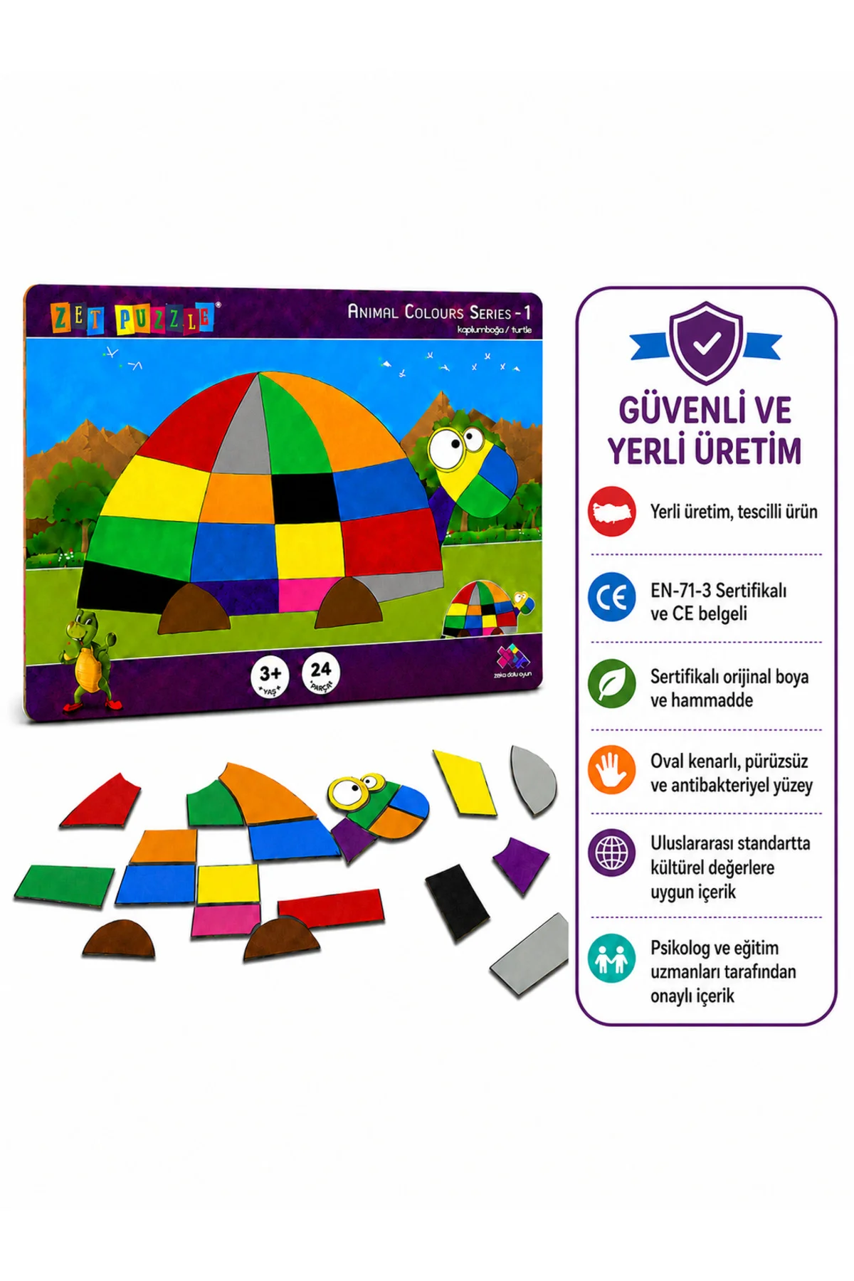 Kaplumbağa Puzzle Animal Colours Serisi 3 Yaş 1 Oyuncu - Zet Görsel 5