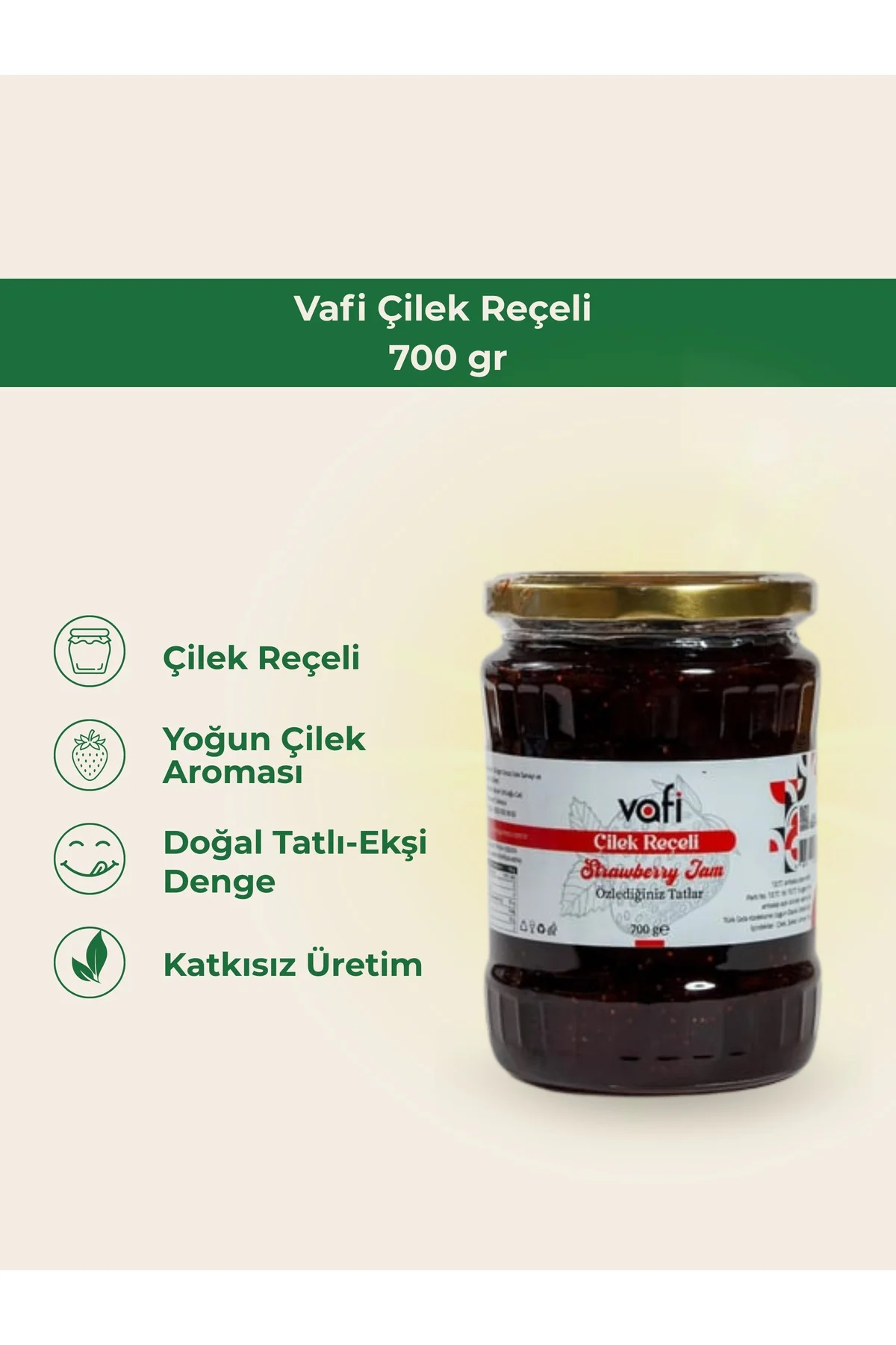 Vafi Reçel Serisi Çilek Reçeli 700 gr 1 ADET - vafi Görsel 2