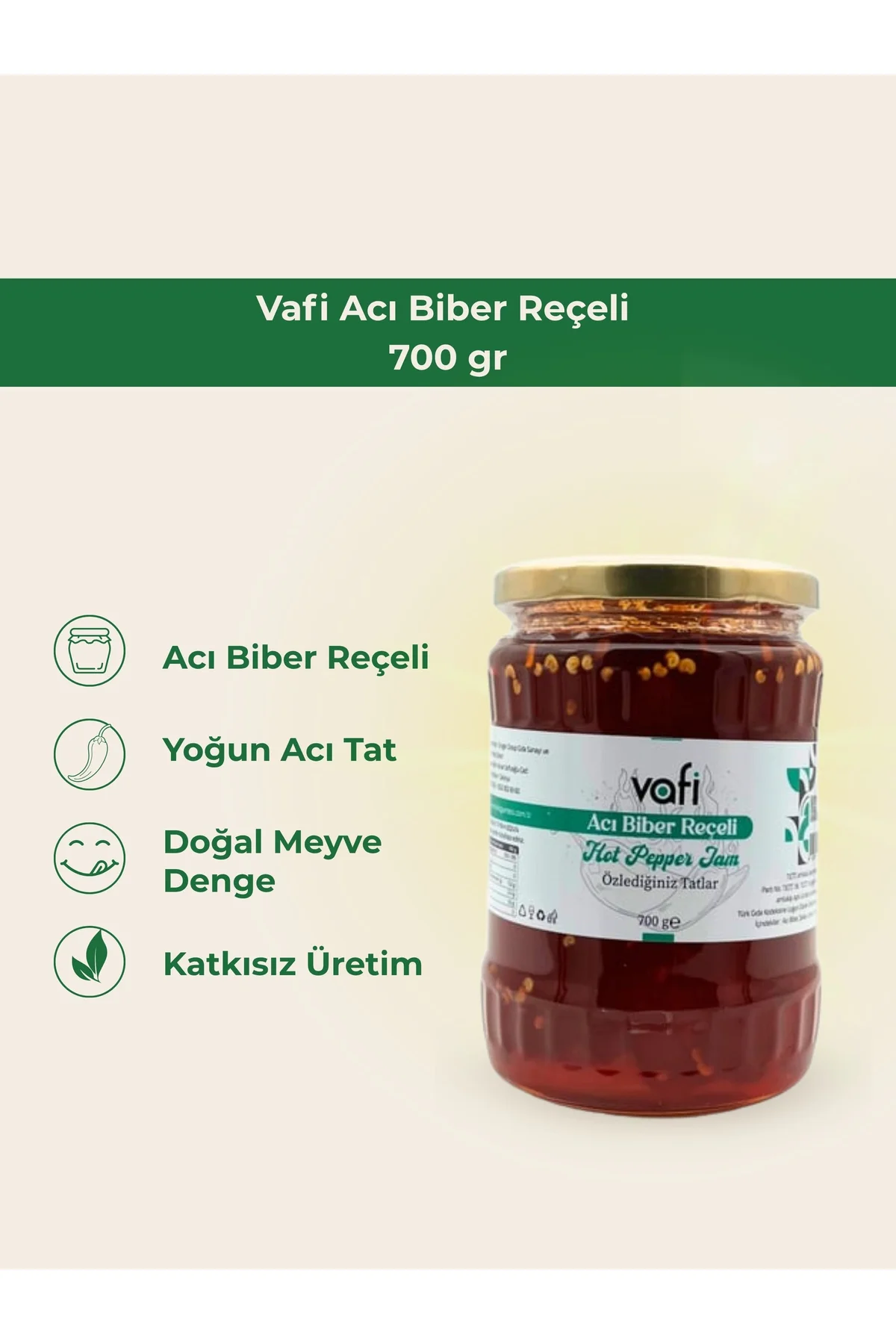 Vafi Reçel Serisi Acı Biber Reçeli 700 gr 1 ADET - vafi Görsel 2