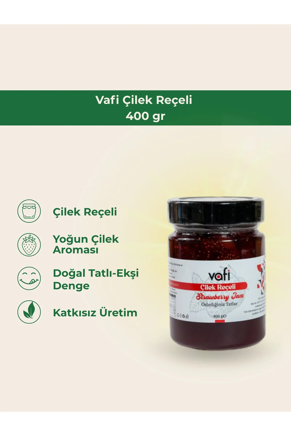 Vafi Reçel Serisi Çilek Reçeli 400 gr  1 ADET - vafi Görsel 2