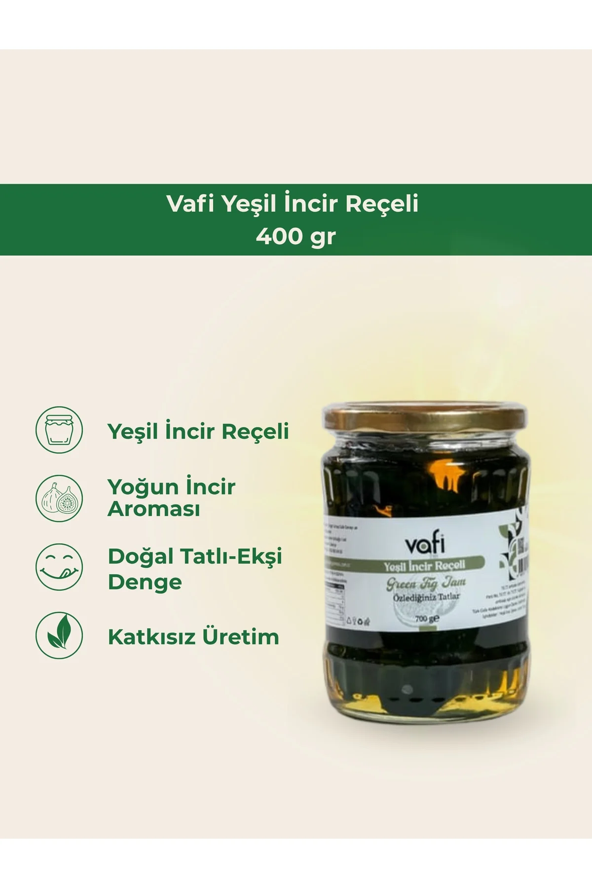 Vafi Yeşil İncir Reçeli 700 gr  1 ADET - vafi Görsel 2