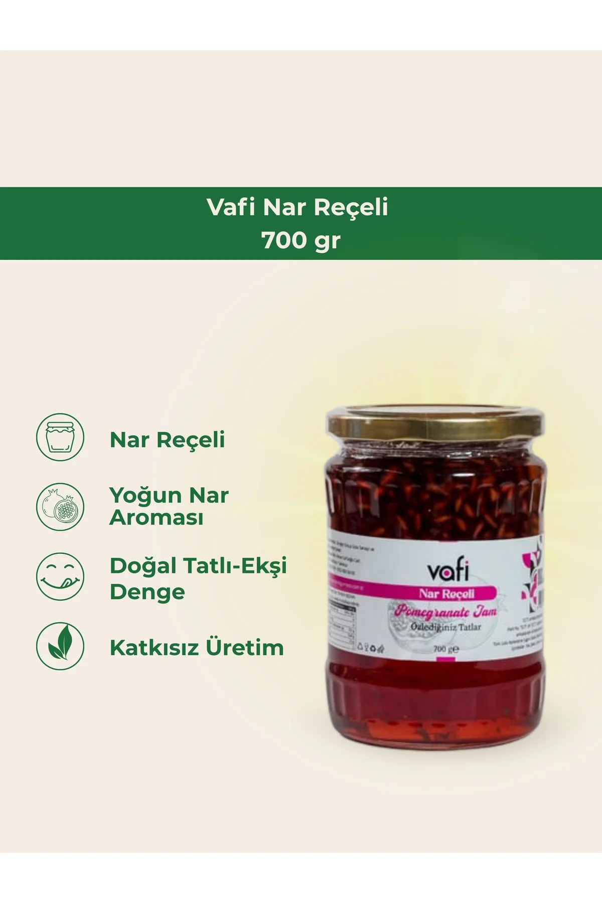 Vafi Reçel Serisi Nar Reçeli 700 gr  1 ADET - vafi Görsel 2