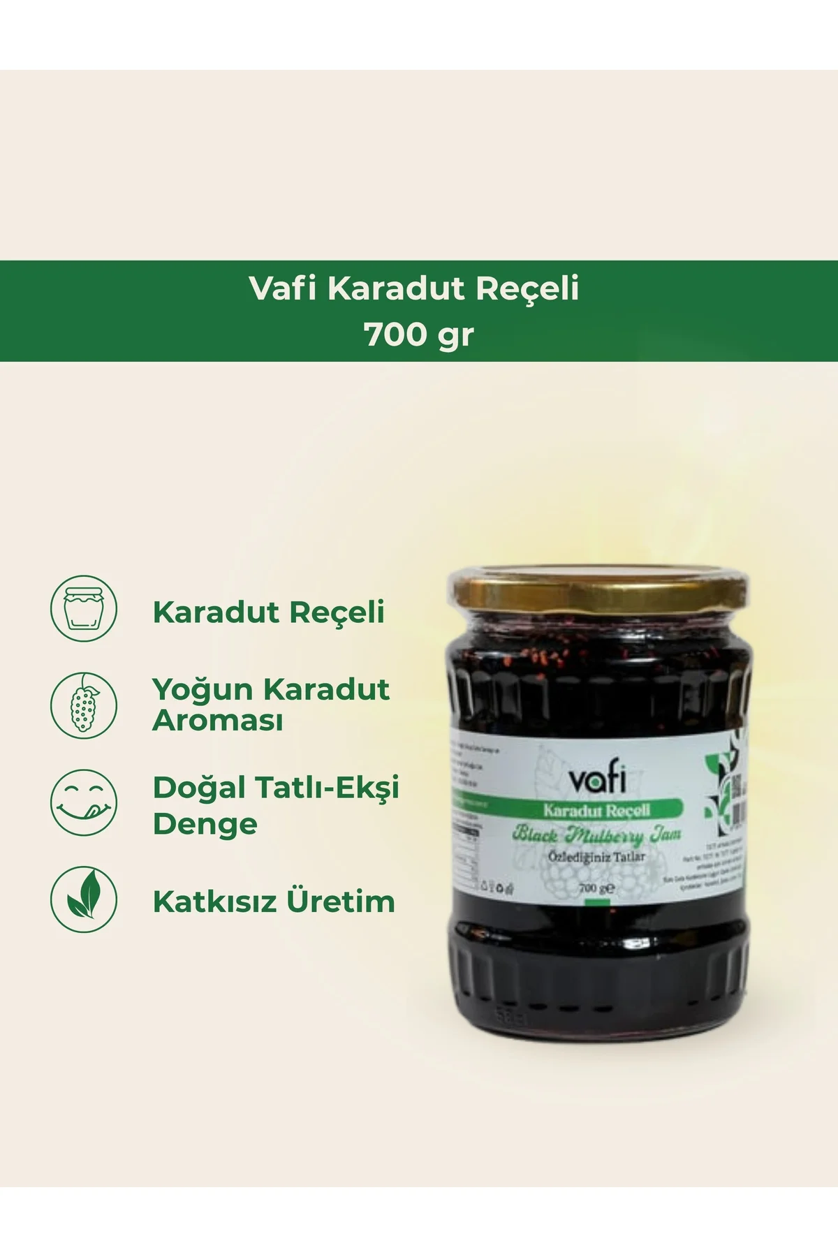 Vafi Reçel Serisi Karadut Reçeli 700 gr 1 ADET - vafi Görsel 2