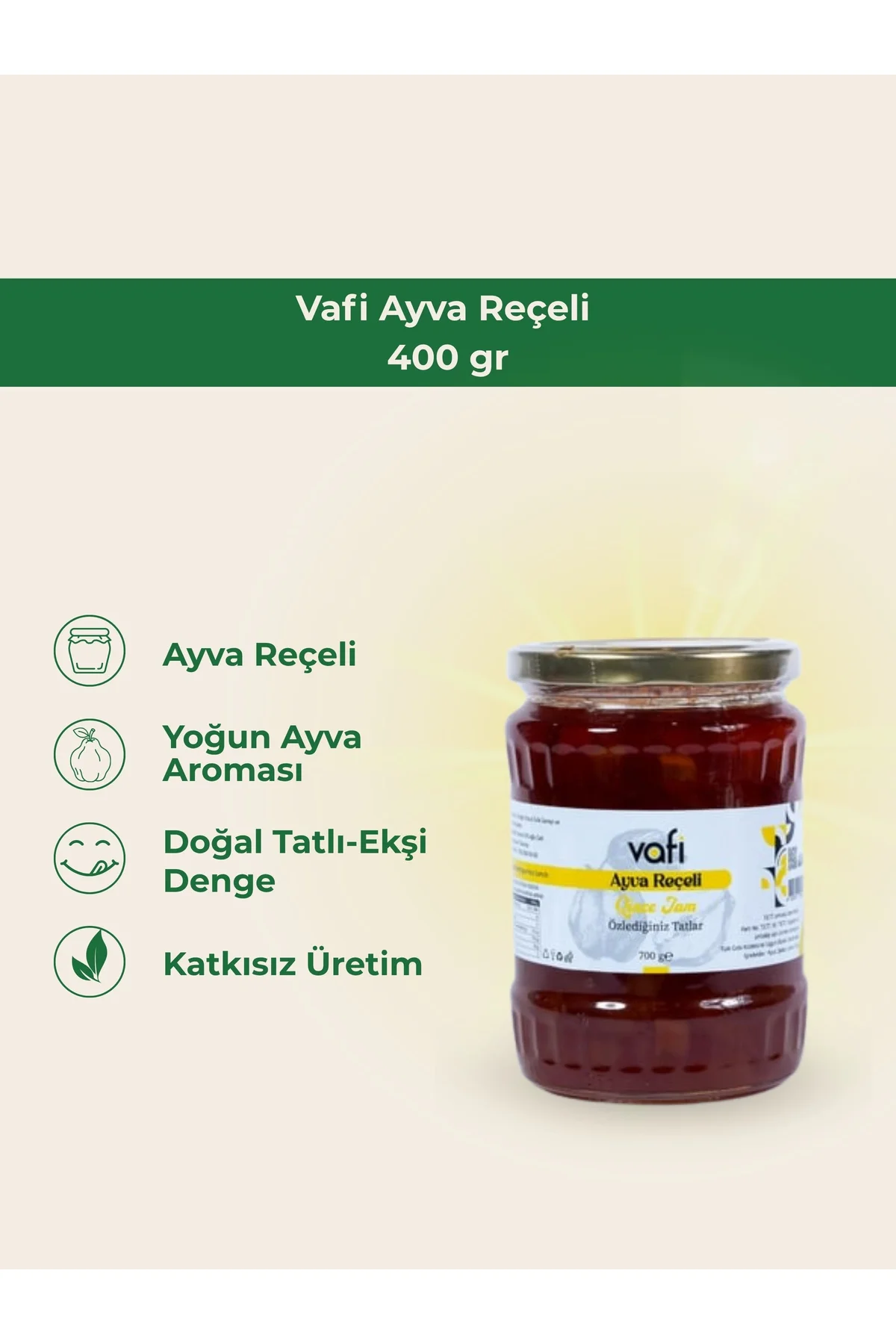 Vafi Reçel Serisi Ayva Reçeli 400 gr  1 ADET - vafi Görsel 2