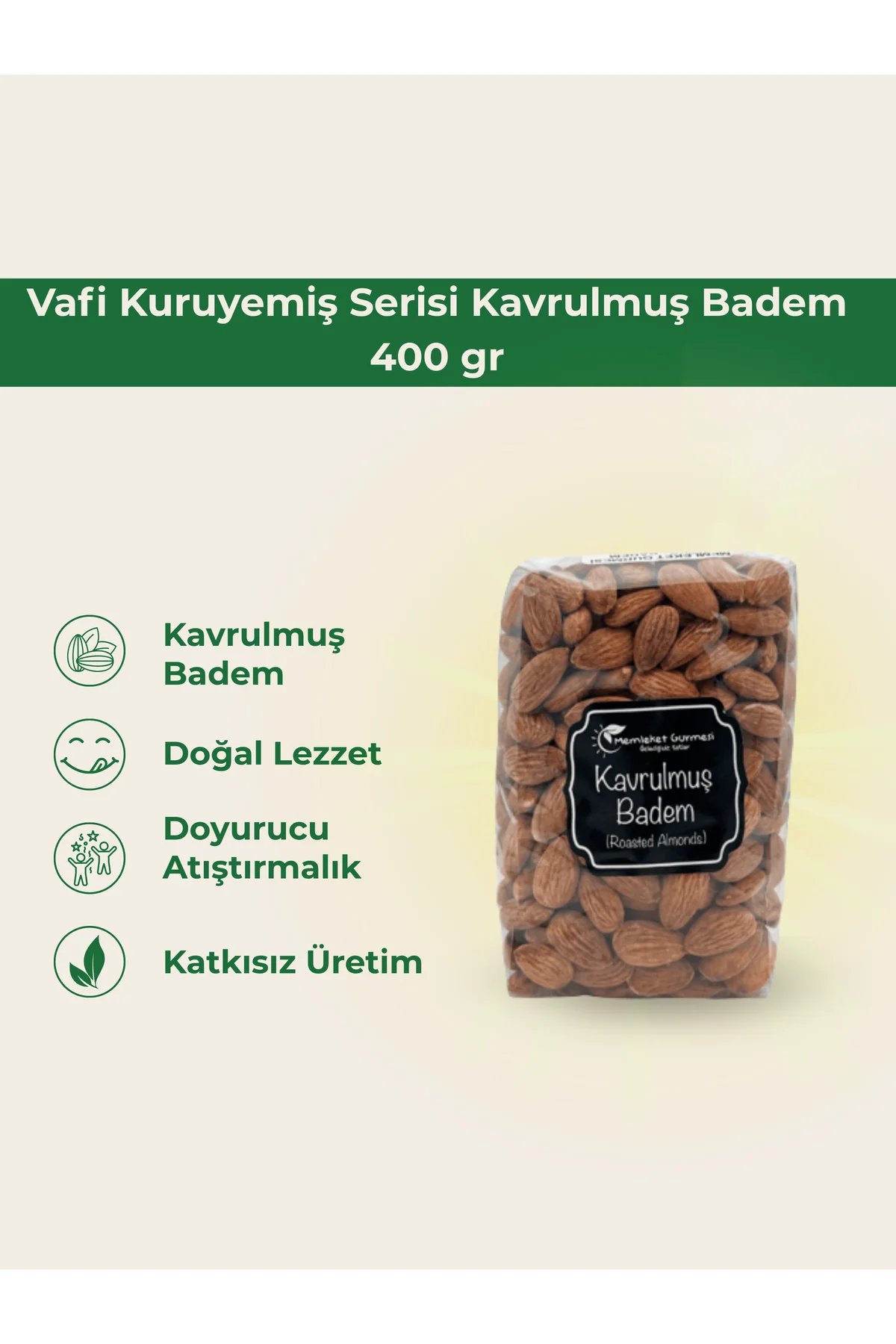 Vafi Kuruyemiş Serisi Kavrulmuş Badem 400 gr 1 ADET - vafi Görsel 2