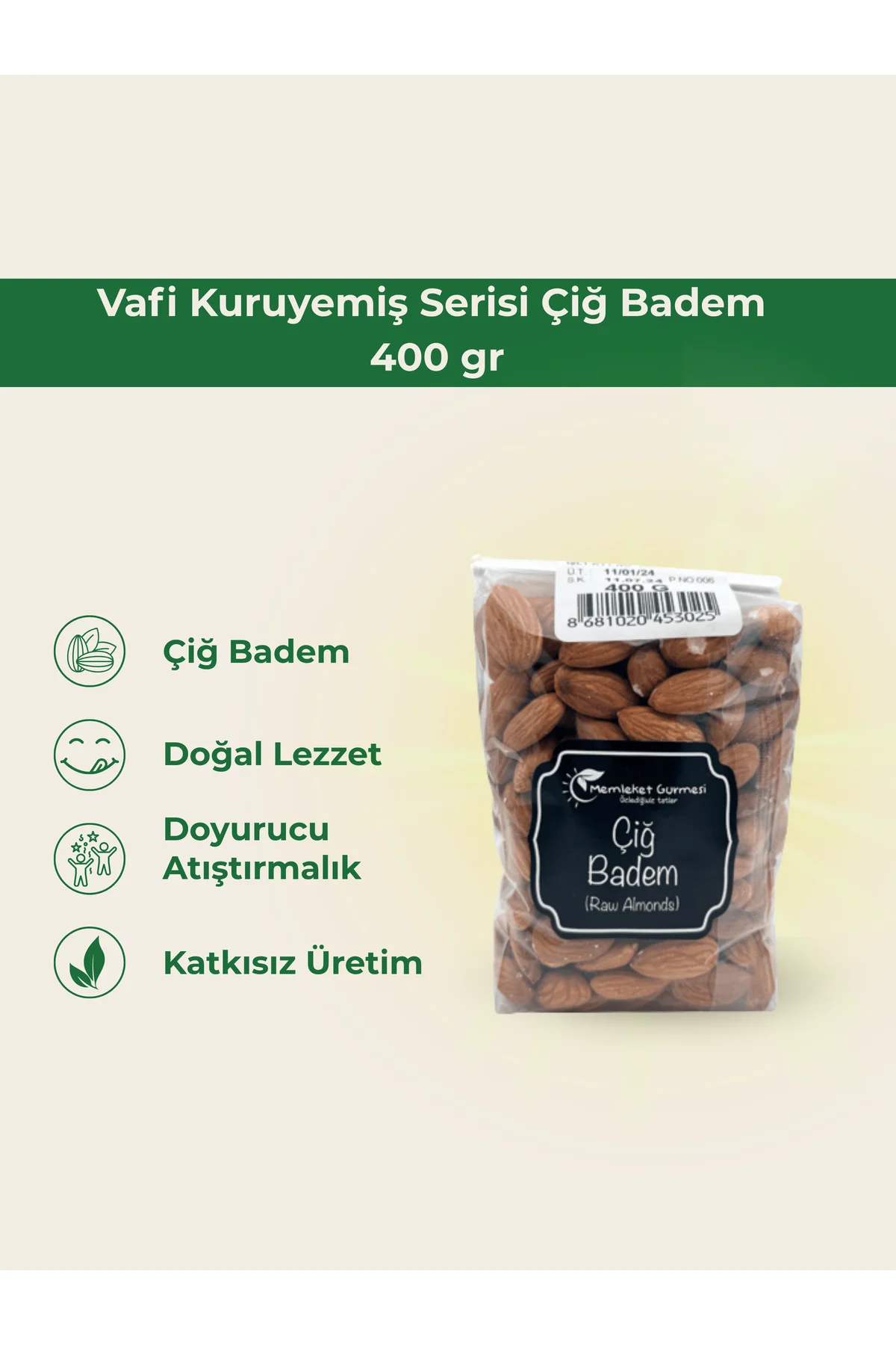 Vafi Kuruyemiş Serisi Çiğ Badem 400 gr 1 ADET - vafi Görsel 2