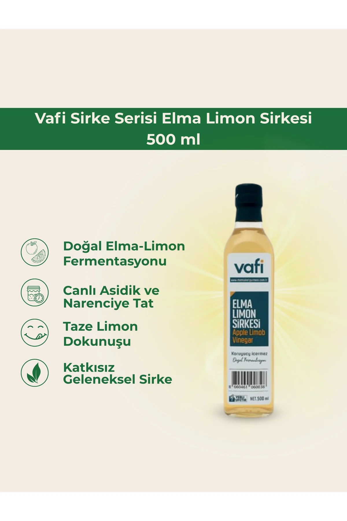 Vafi Sirke Serisi Elma Limon Sirkesi 500 ml 1 ADET - vafi Görsel 2