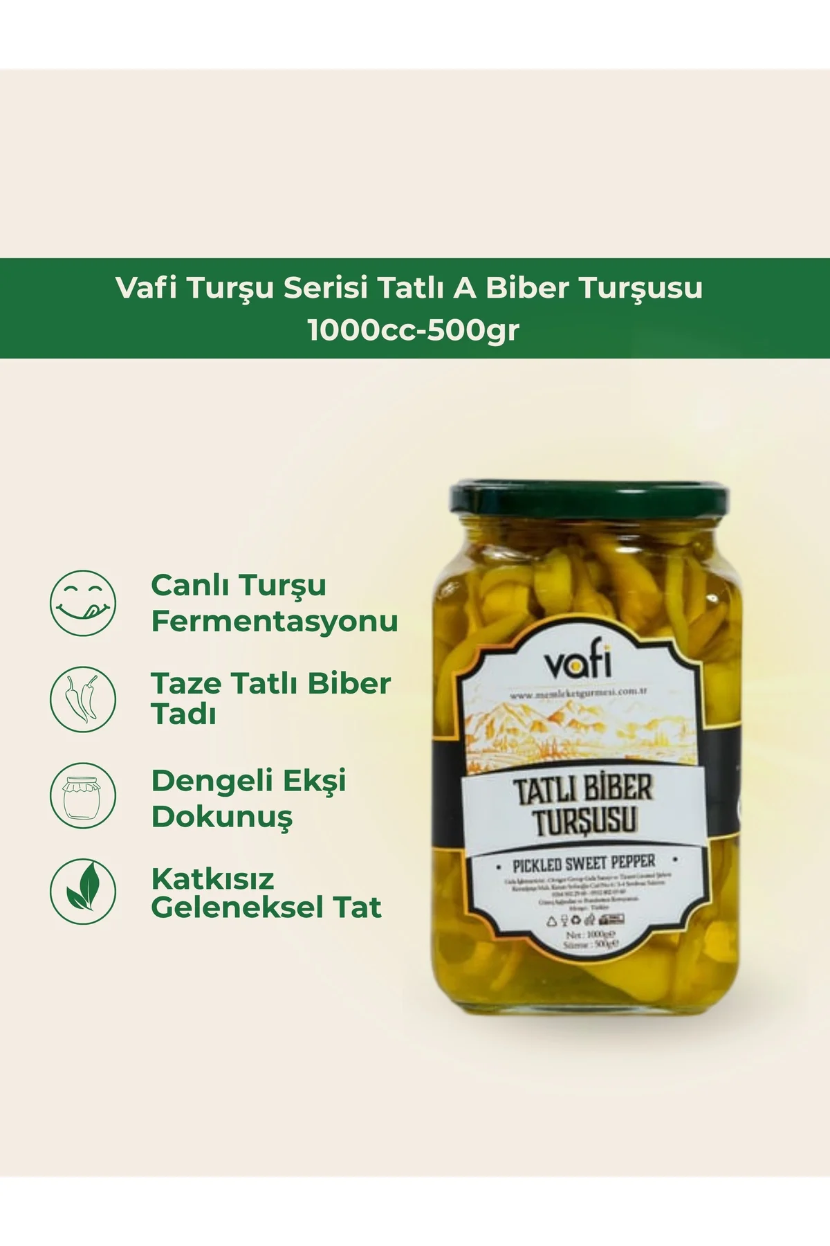Vafi Turşu Serisi Tatlı A Biber Turşusu 1000cc-500gr 1 ADET - vafi Görsel 2