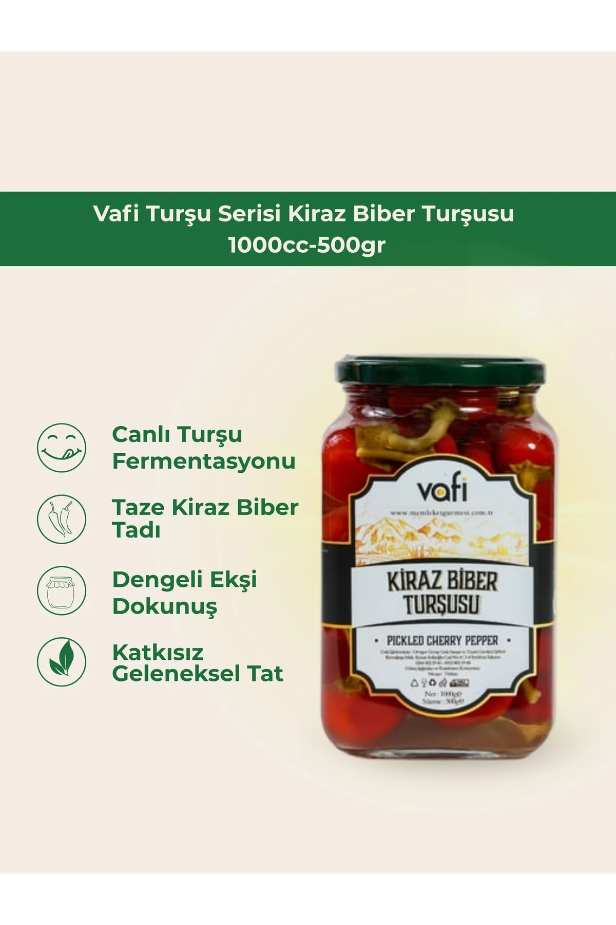 Vafi Turşu Serisi Kiraz Biber Turşusu 1000cc-500gr 1 ADET - vafi Görsel 2