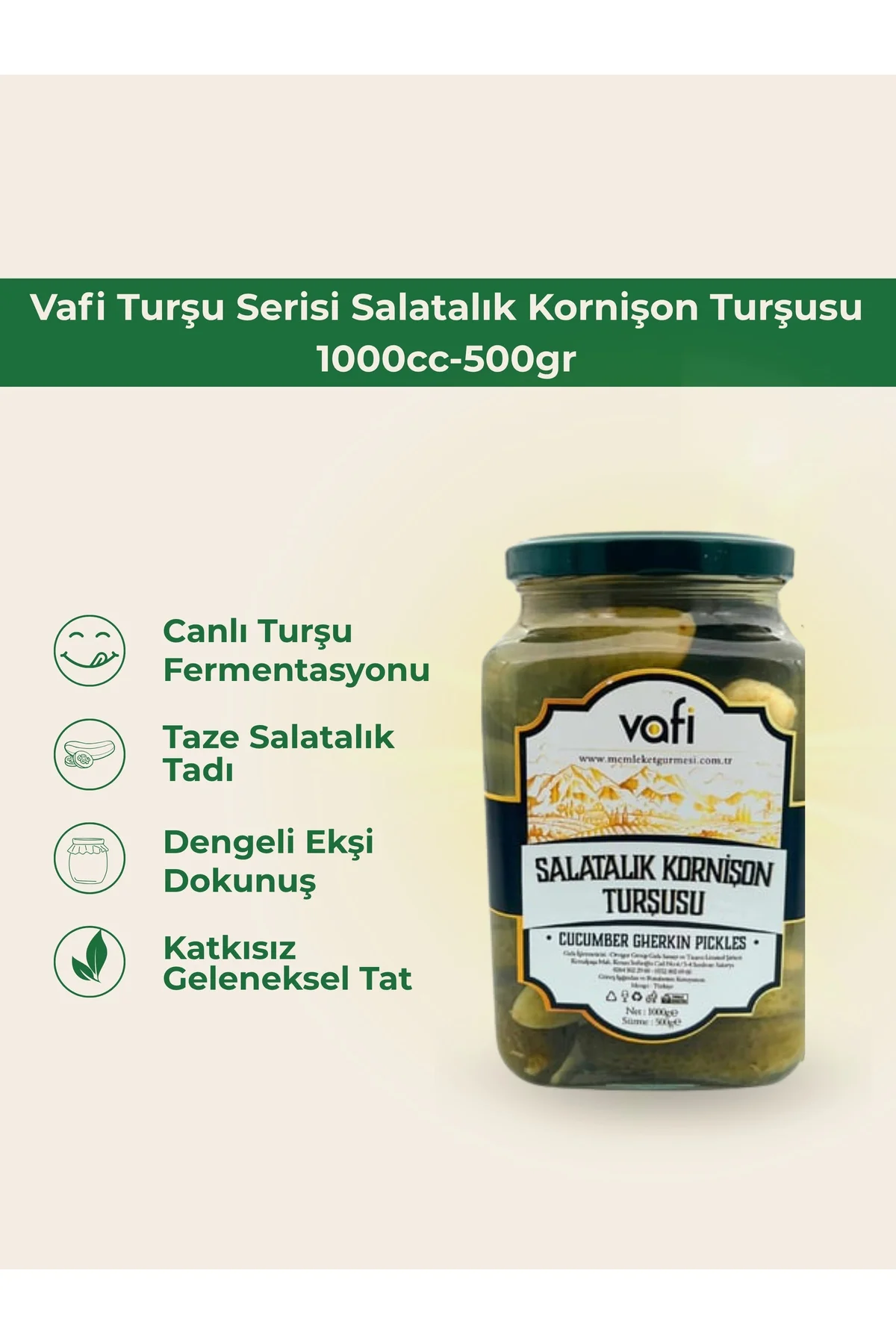 Vafi Turşu Serisi Salatalık Kornişon Turşusu 1000cc-500gr 1 ADET - vafi Görsel 2