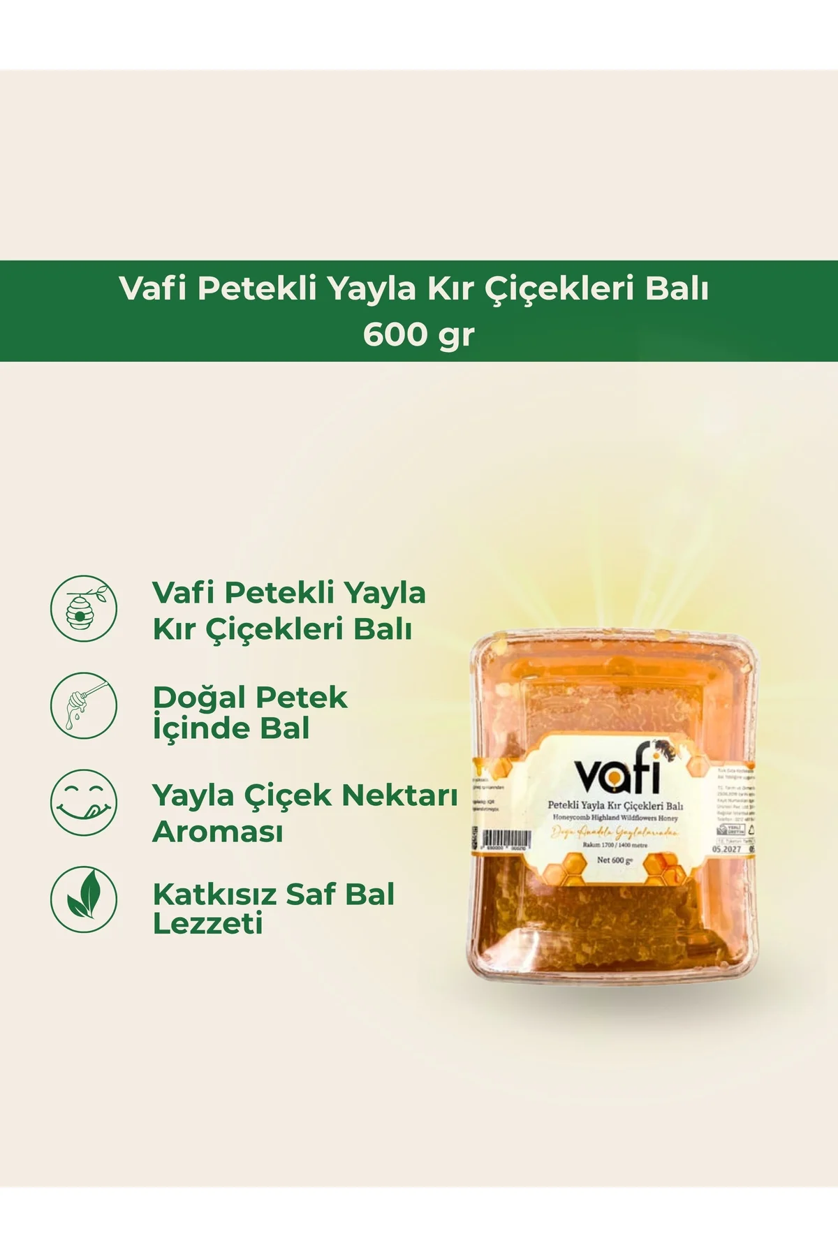 Vafi Petekli Yayla Kır Çiçekleri Balı 600 gr 1 ADET - vafi Görsel 2