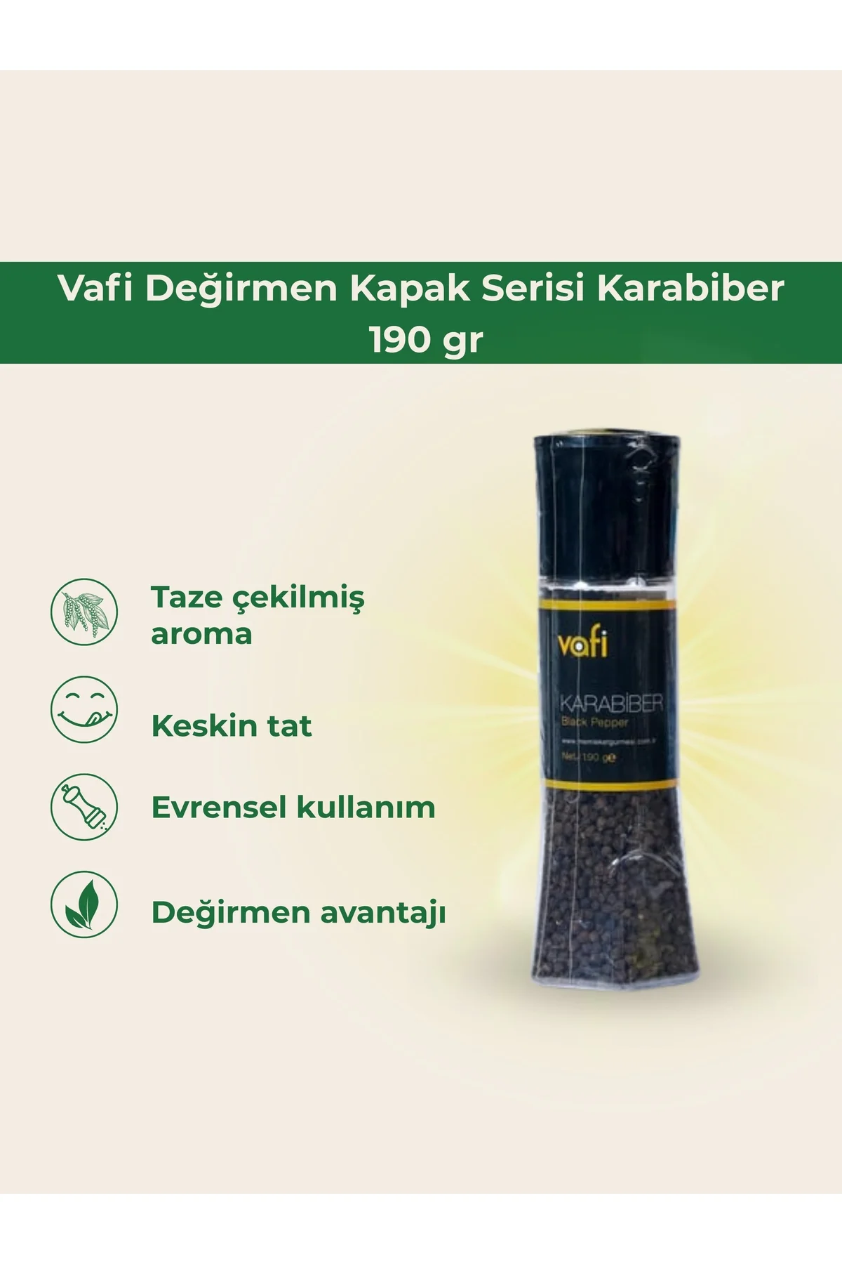 Vafi Değirmen Kapak Serisi Karabiber 190 gr 1 ADET - vafi Görsel 2