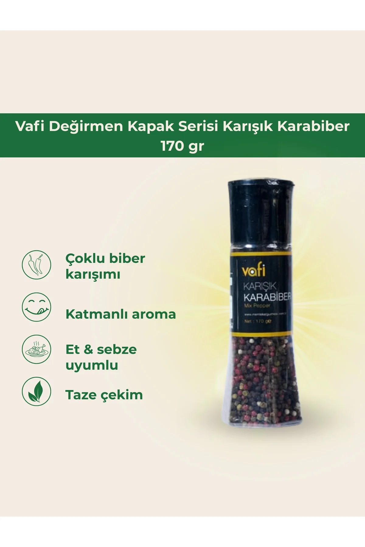 Vafi Değirmen Kapak Serisi Karışık Karabiber 170 gr 1 ADET - vafi Görsel 2