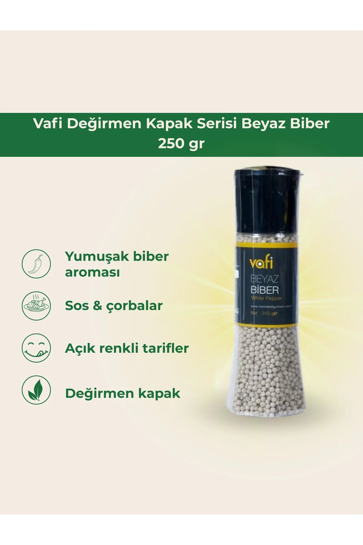 Vafi Değirmen Kapak Serisi Beyaz Biber 250 gr 1 ADET - vafi Görsel 2