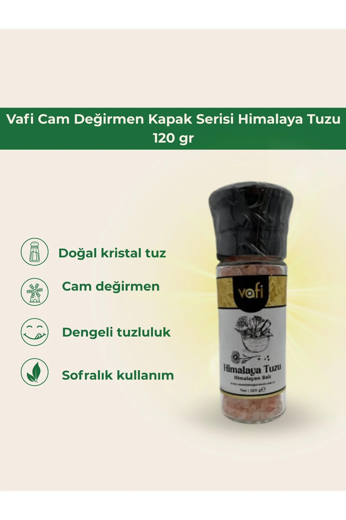 Vafi Cam Değirmen Kapak Serisi Himalaya Tuzu 120 gr 1 ADET - vafi Görsel 2