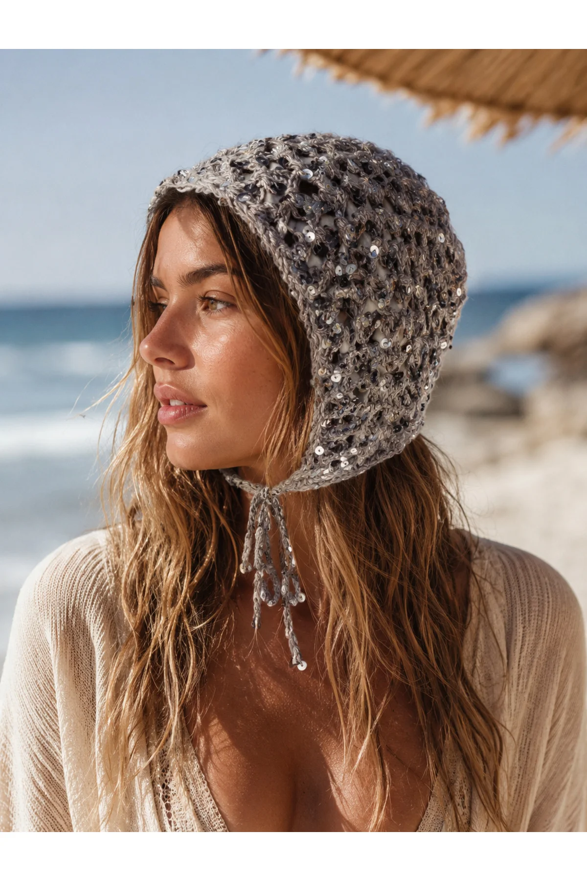 Gri Pullu Bağlamalı File Bandana HSR2153 - Luminos Butik Görsel 2