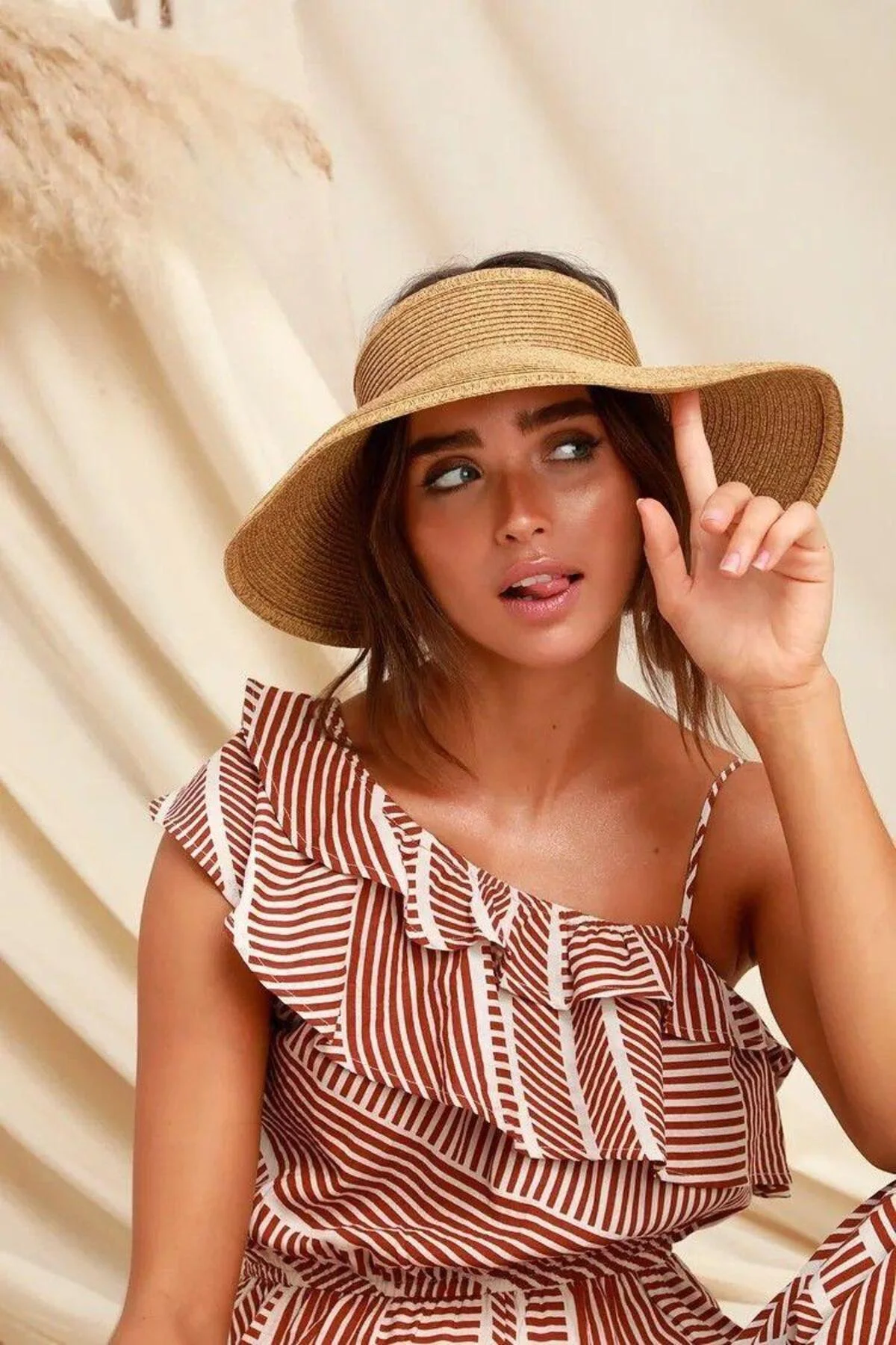 Camel Güneş Koruyucu Kurdeleli Katlanabilir Hasır Vizör Şapka Hsr2080 - Luminos Butik Görsel 3