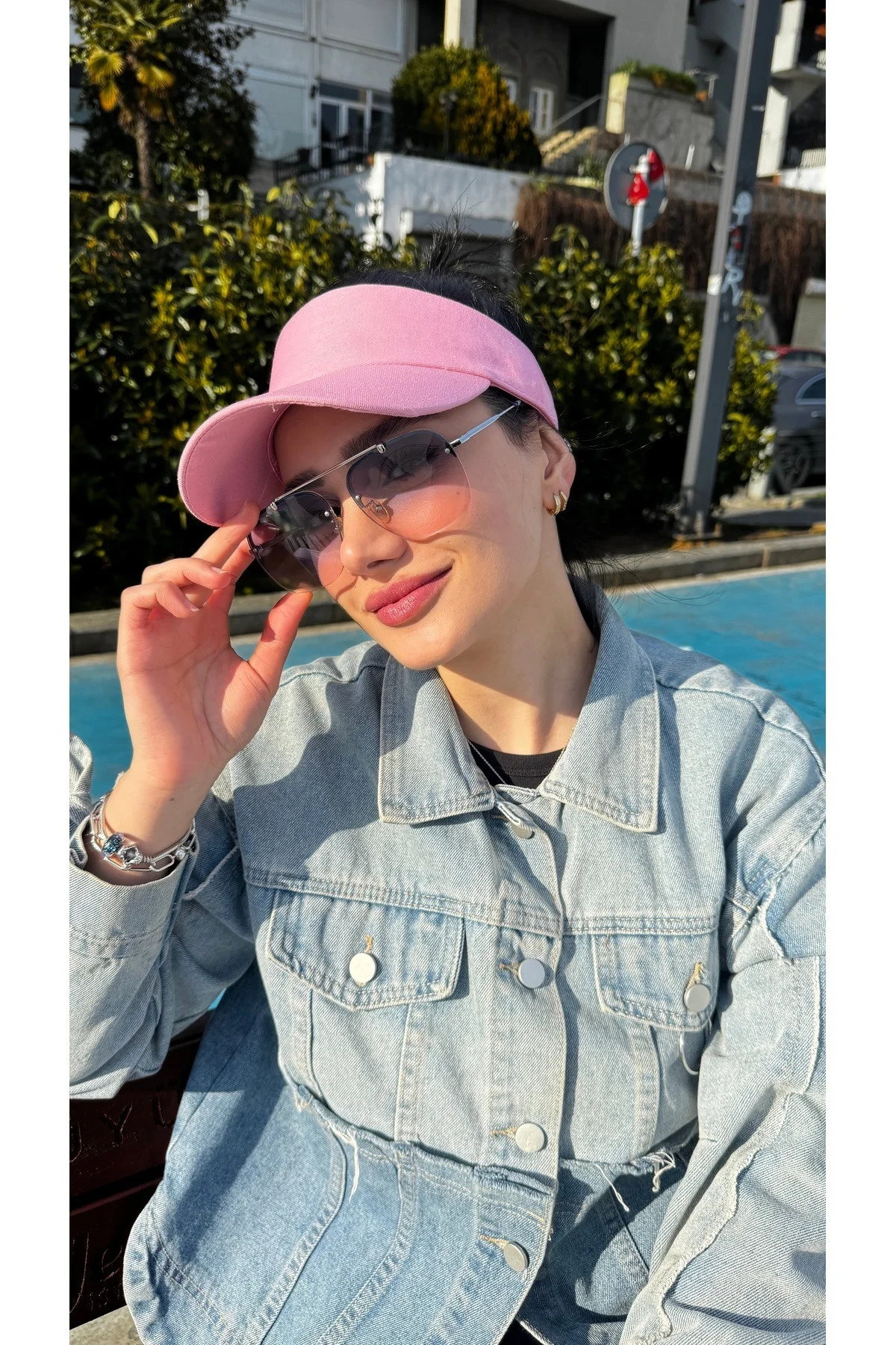 Pembe Uzatmalı Vizör Tepesi Açık Şapka - Güneş Koruyucu Şık Başlık Spk13 - Luminos Butik Görsel 4