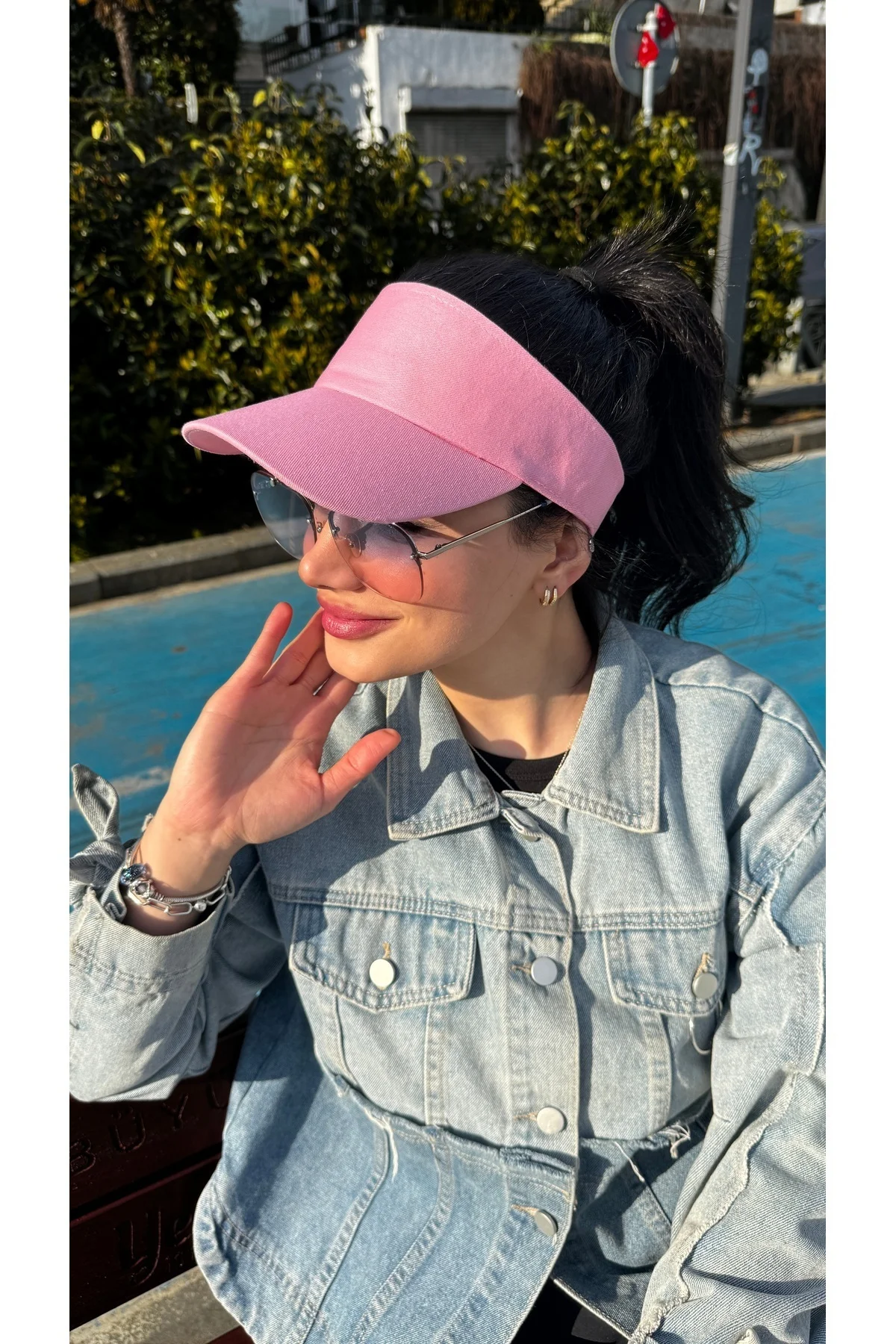 Pembe Uzatmalı Vizör Tepesi Açık Şapka - Güneş Koruyucu Şık Başlık Spk13 - Luminos Butik Görsel 5