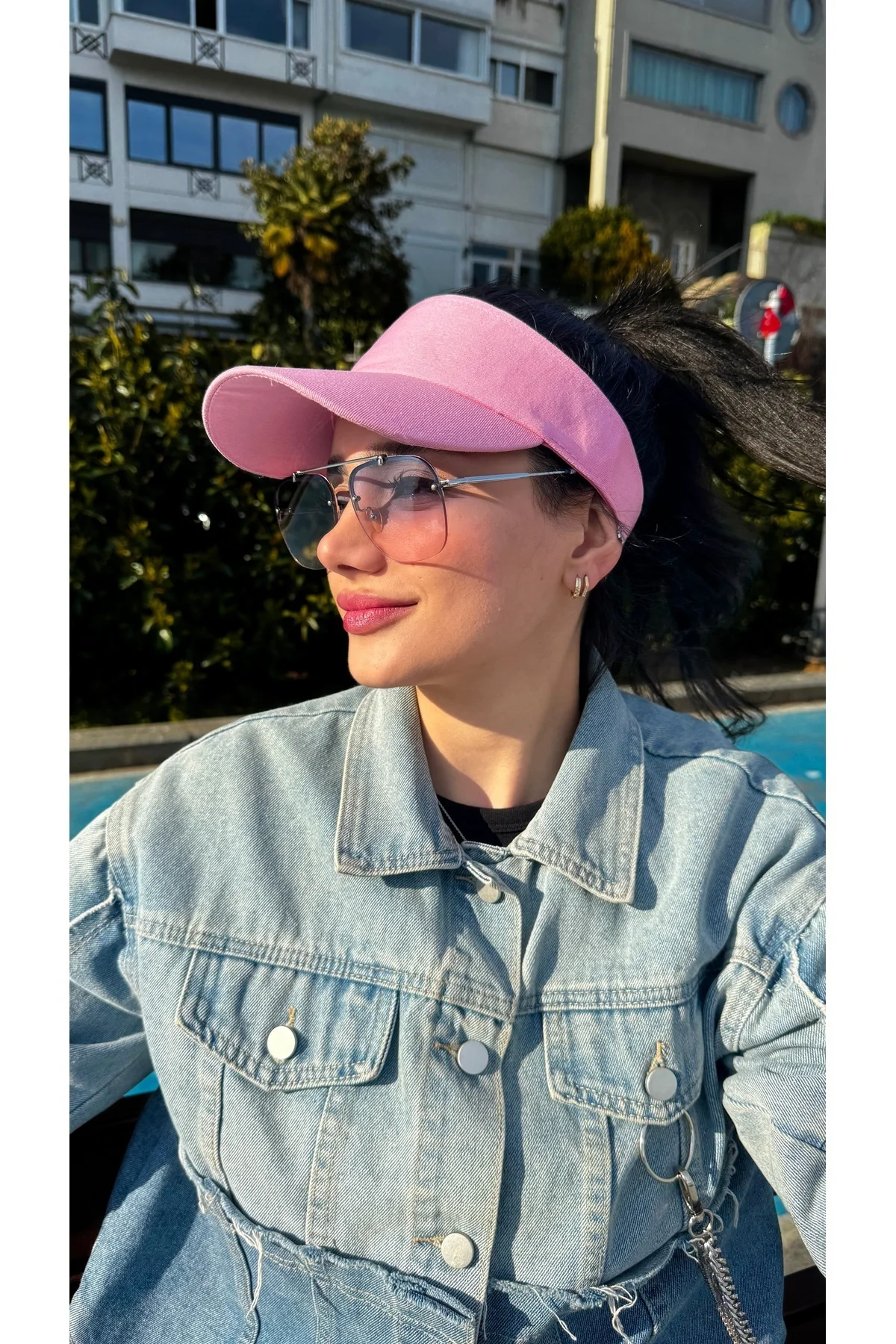 Pembe Uzatmalı Vizör Tepesi Açık Şapka - Güneş Koruyucu Şık Başlık Spk13 - Luminos Butik Görsel 6