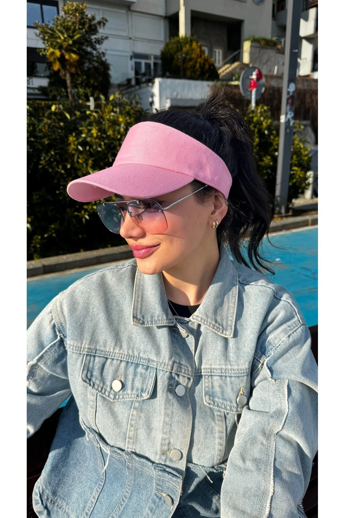 Pembe Uzatmalı Vizör Tepesi Açık Şapka - Güneş Koruyucu Şık Başlık Spk13 - Luminos Butik Görsel 8