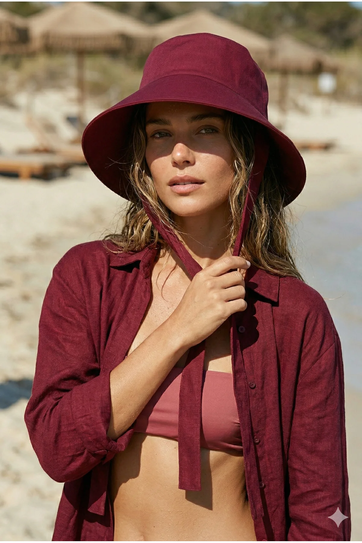 Bordo Bağlama Detaylı Bucket Şapka Spk09-1 - Luminos Butik Görsel 3