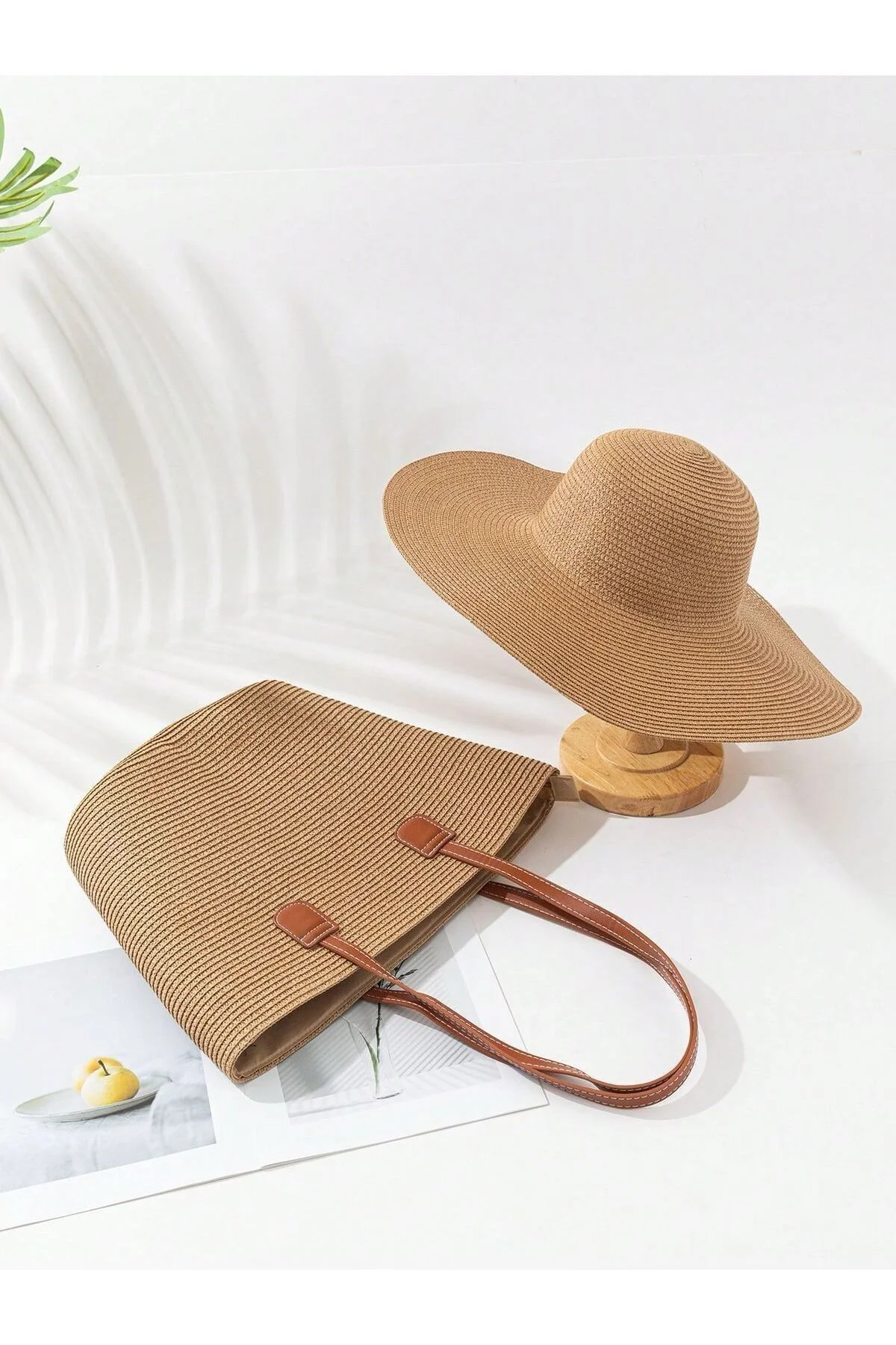 Camel Hasır Şapka Ve Hasır Çanta Ikili Set SET2005 - Luminos Butik Görsel 6